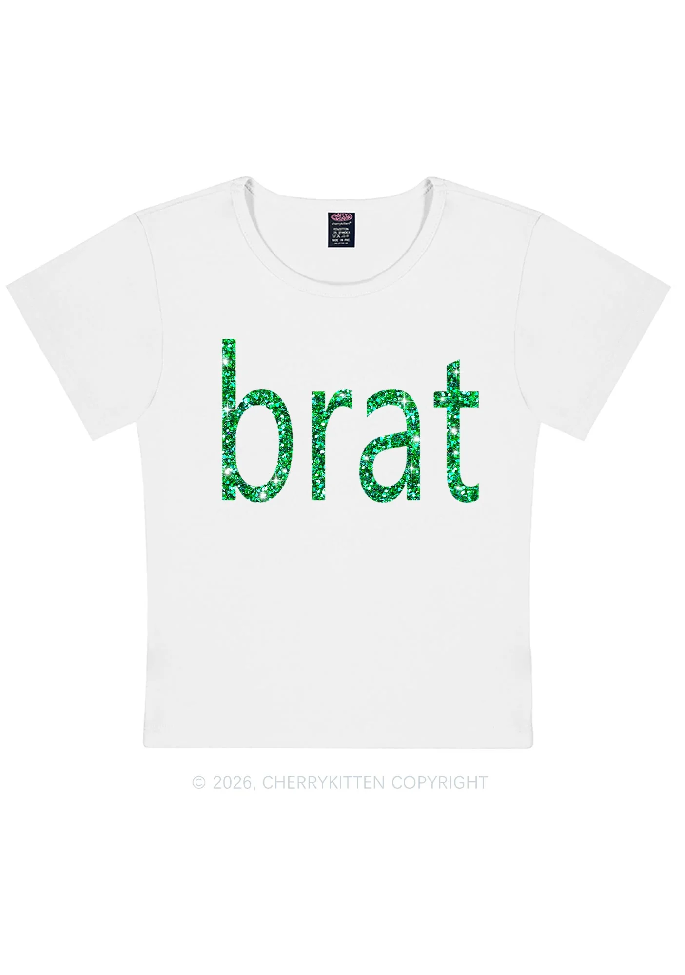 Glitter Green Brat Y2K Baby Tee Cherrykitten - Image 4