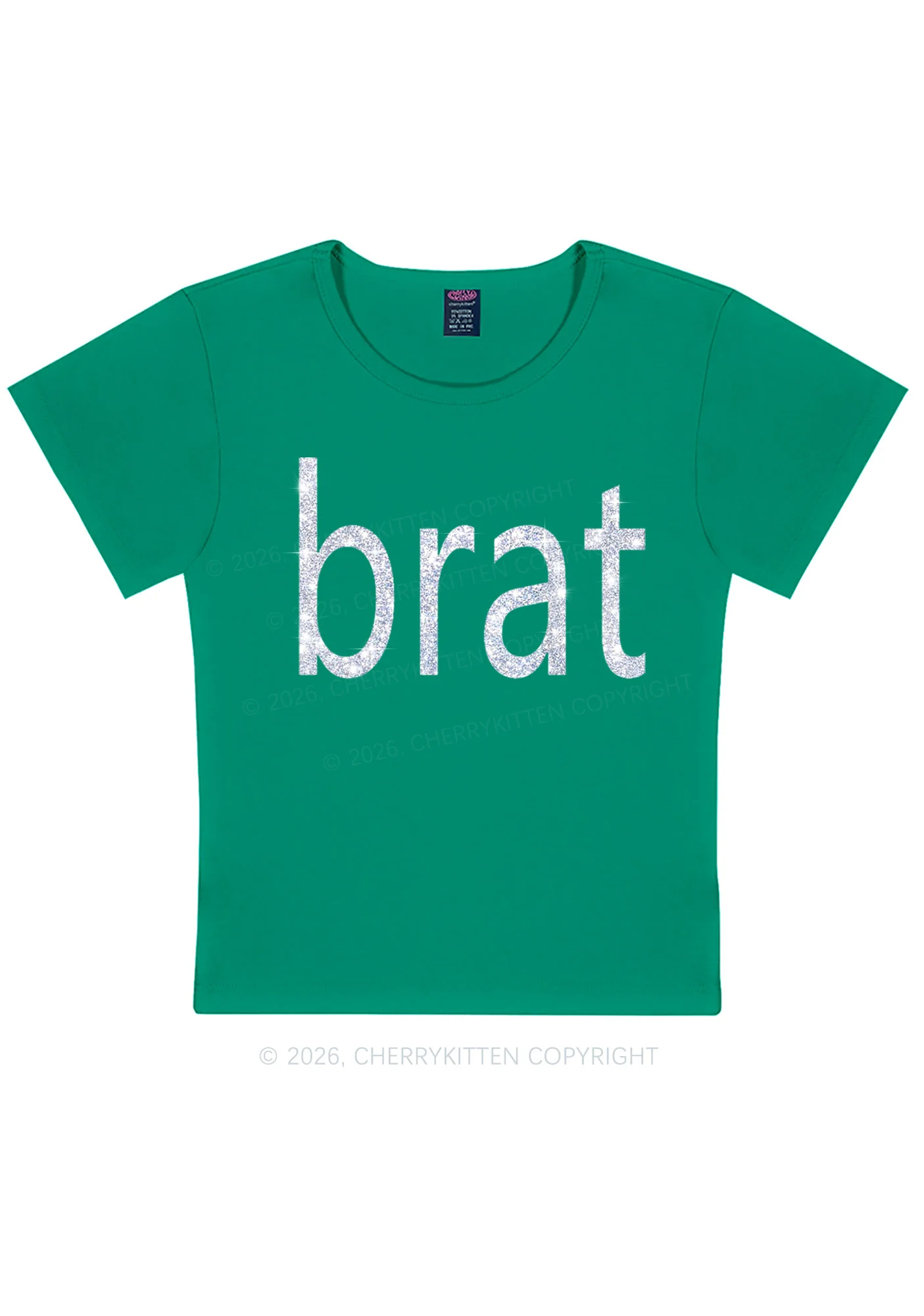 Glitter Green Brat Y2K Baby Tee Cherrykitten - Image 5