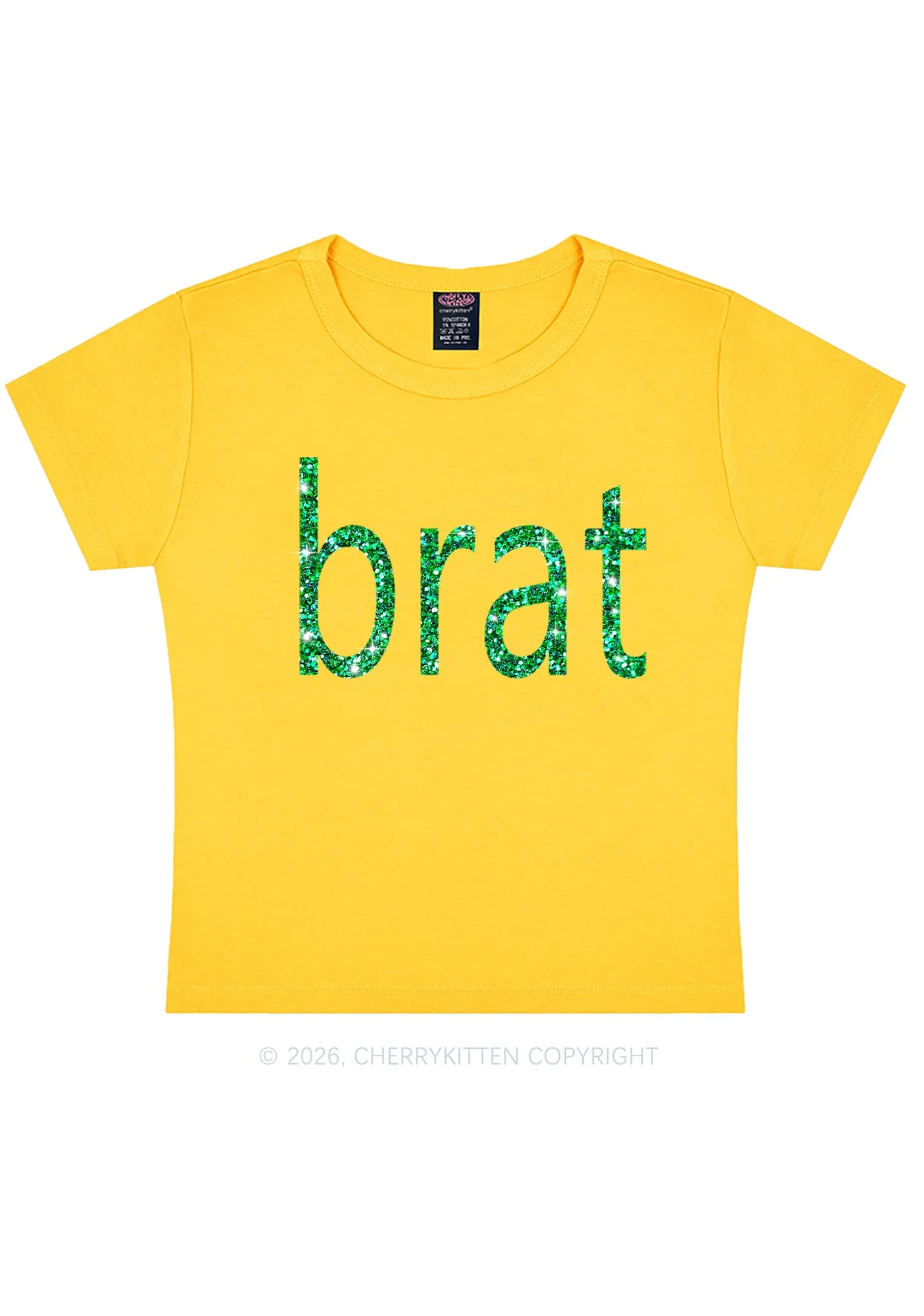 Glitter Green Brat Y2K Baby Tee Cherrykitten - Image 6