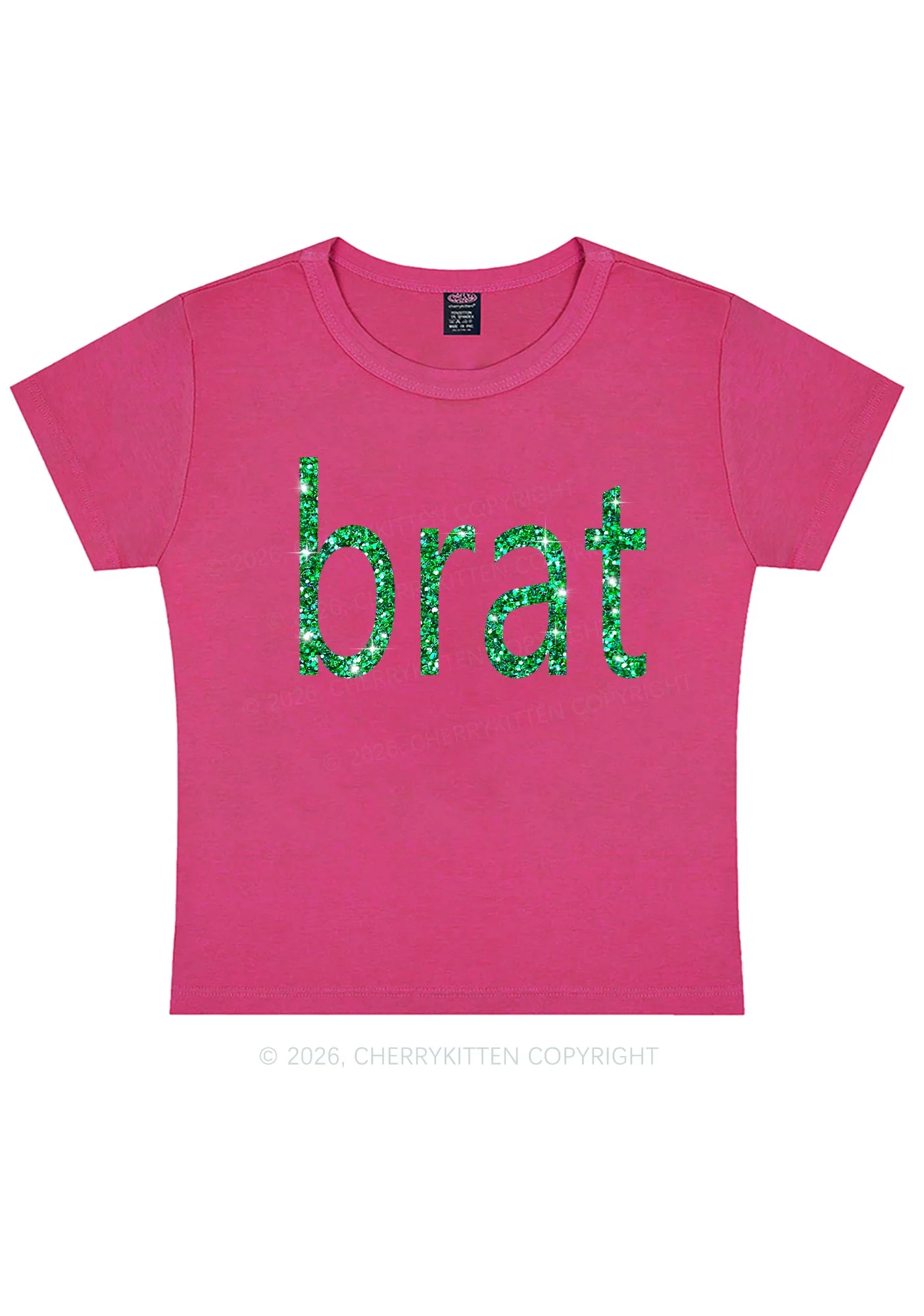 Glitter Green Brat Y2K Baby Tee Cherrykitten - Image 7