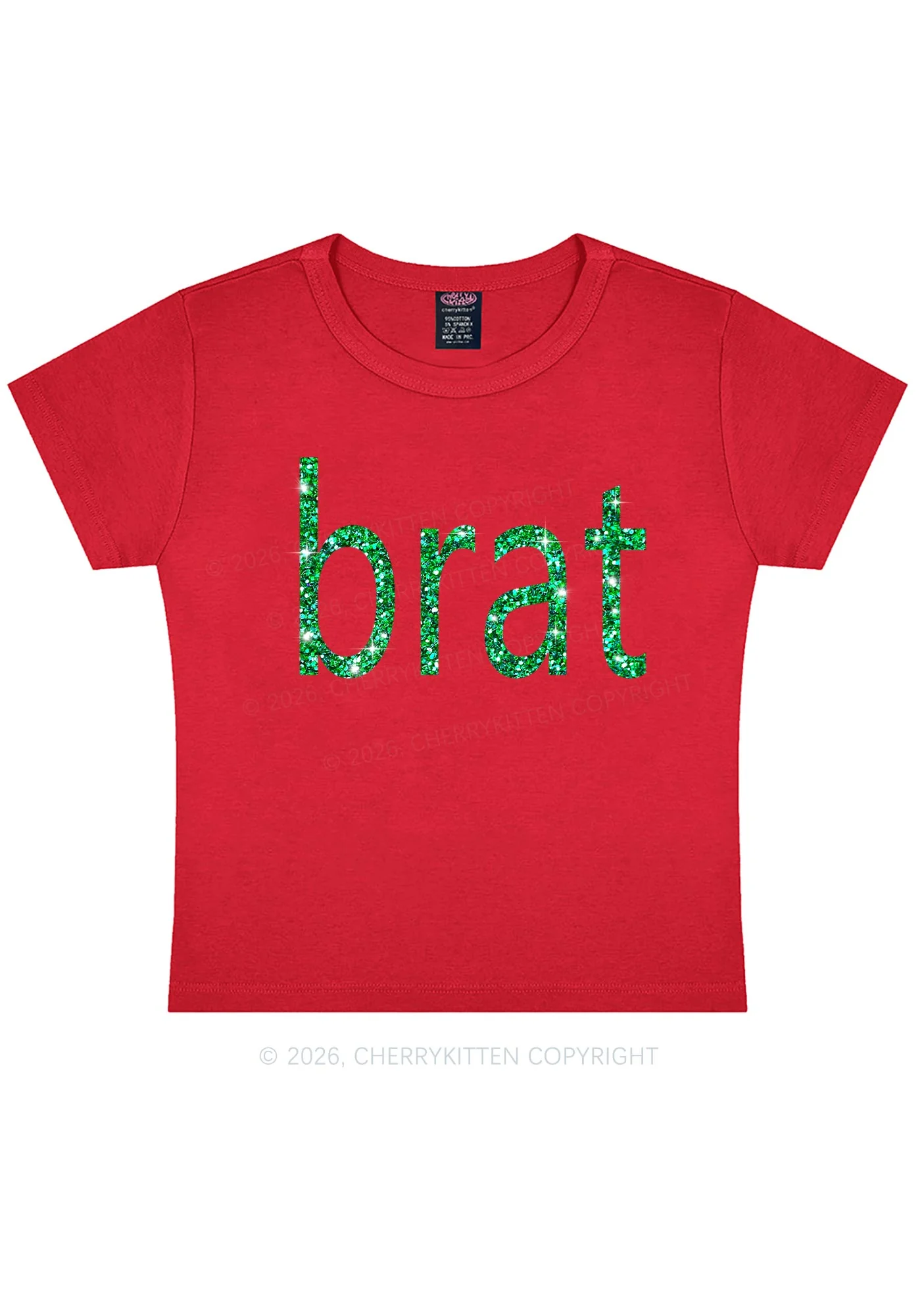 Glitter Green Brat Y2K Baby Tee Cherrykitten - Image 9