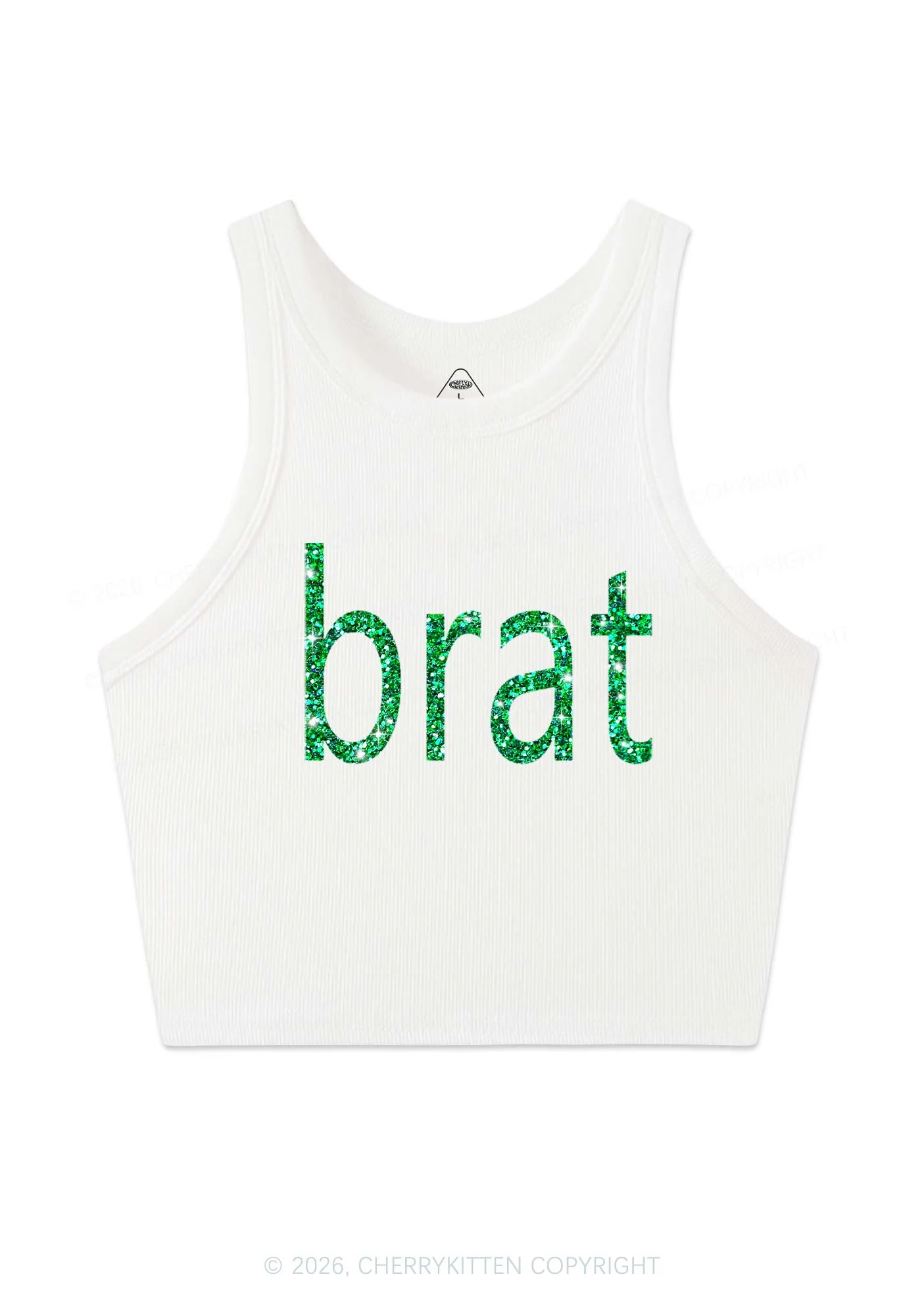 Glitter Green Brat Y2K Crop Tank Top Cherrykitten - Image 3