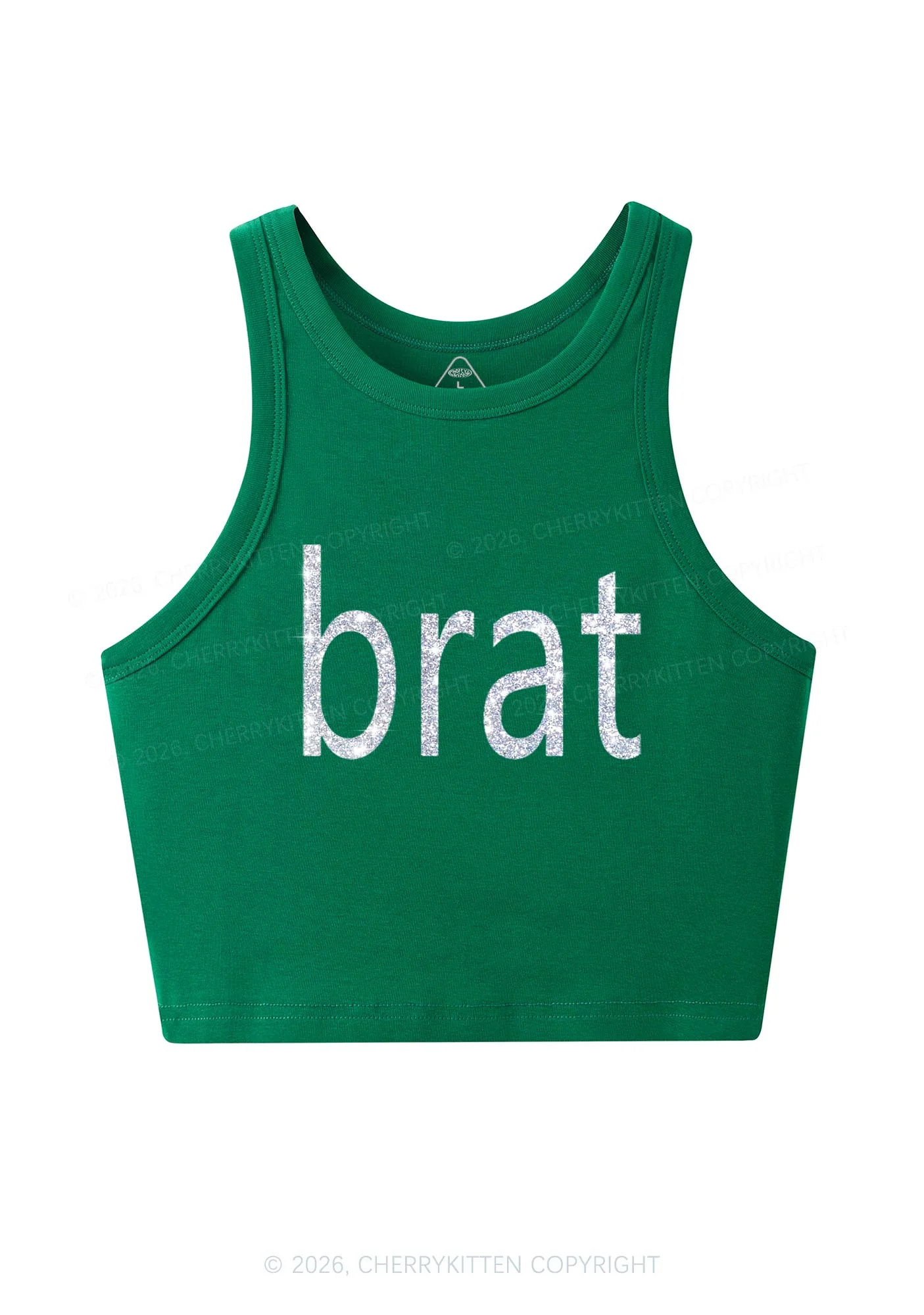 Glitter Green Brat Y2K Crop Tank Top Cherrykitten - Image 4