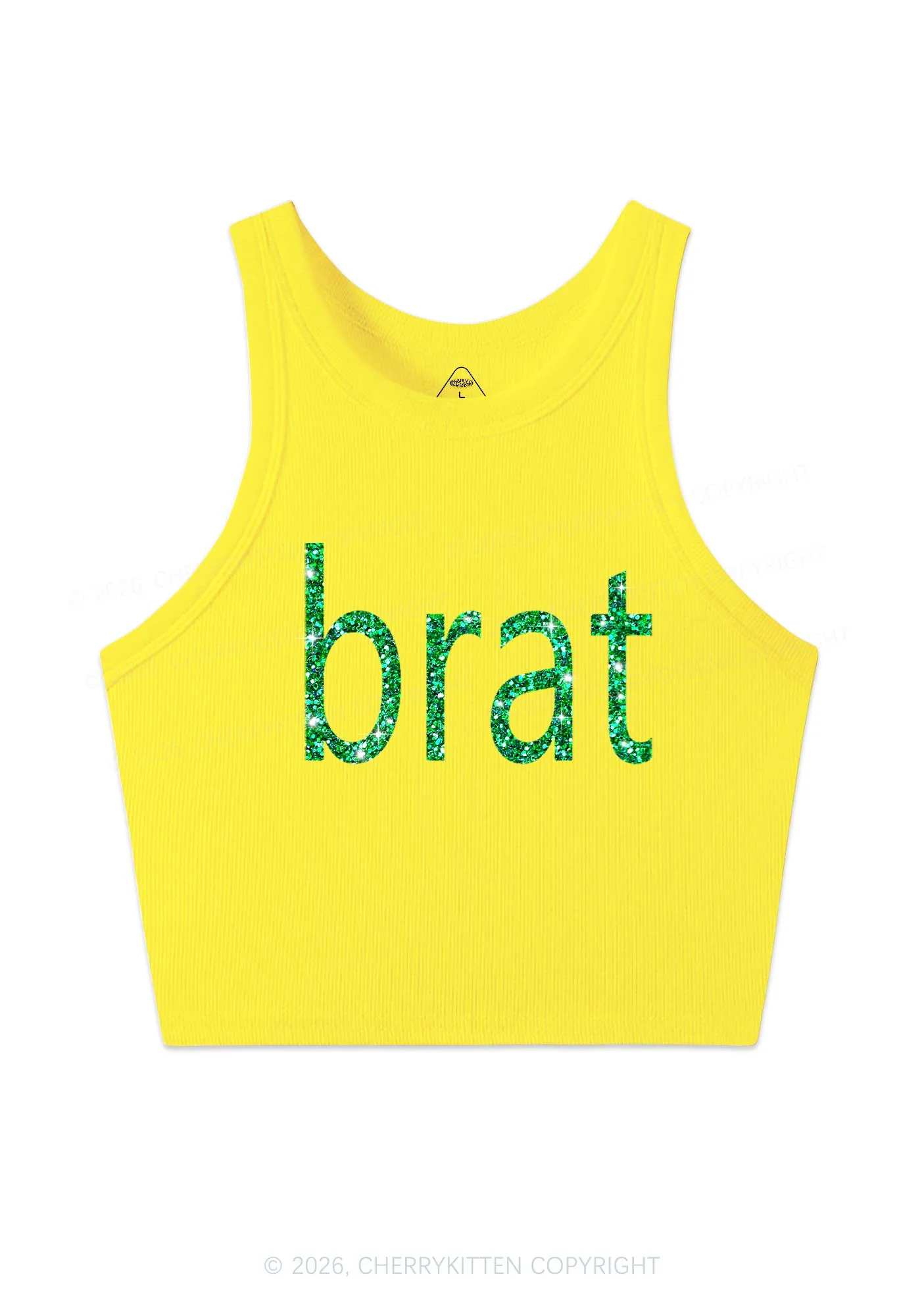 Glitter Green Brat Y2K Crop Tank Top Cherrykitten - Image 5