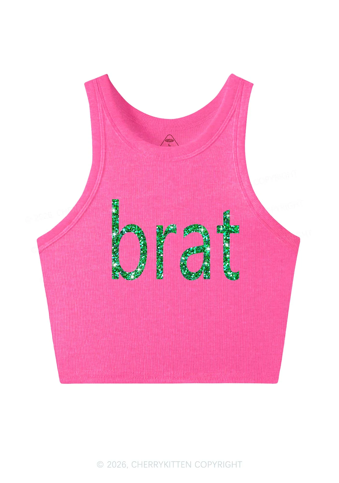 Glitter Green Brat Y2K Crop Tank Top Cherrykitten - Image 6