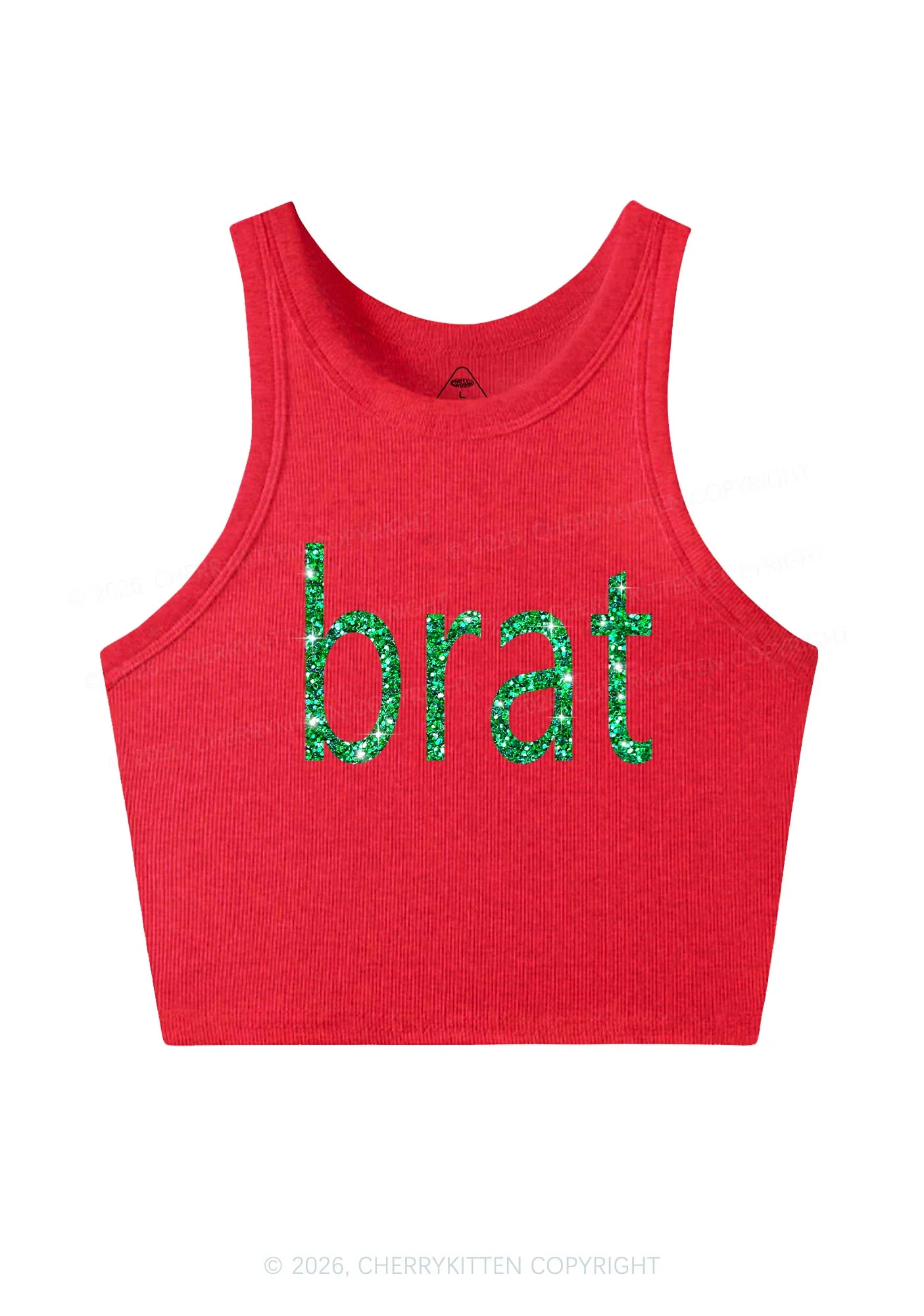 Glitter Green Brat Y2K Crop Tank Top Cherrykitten - Image 7