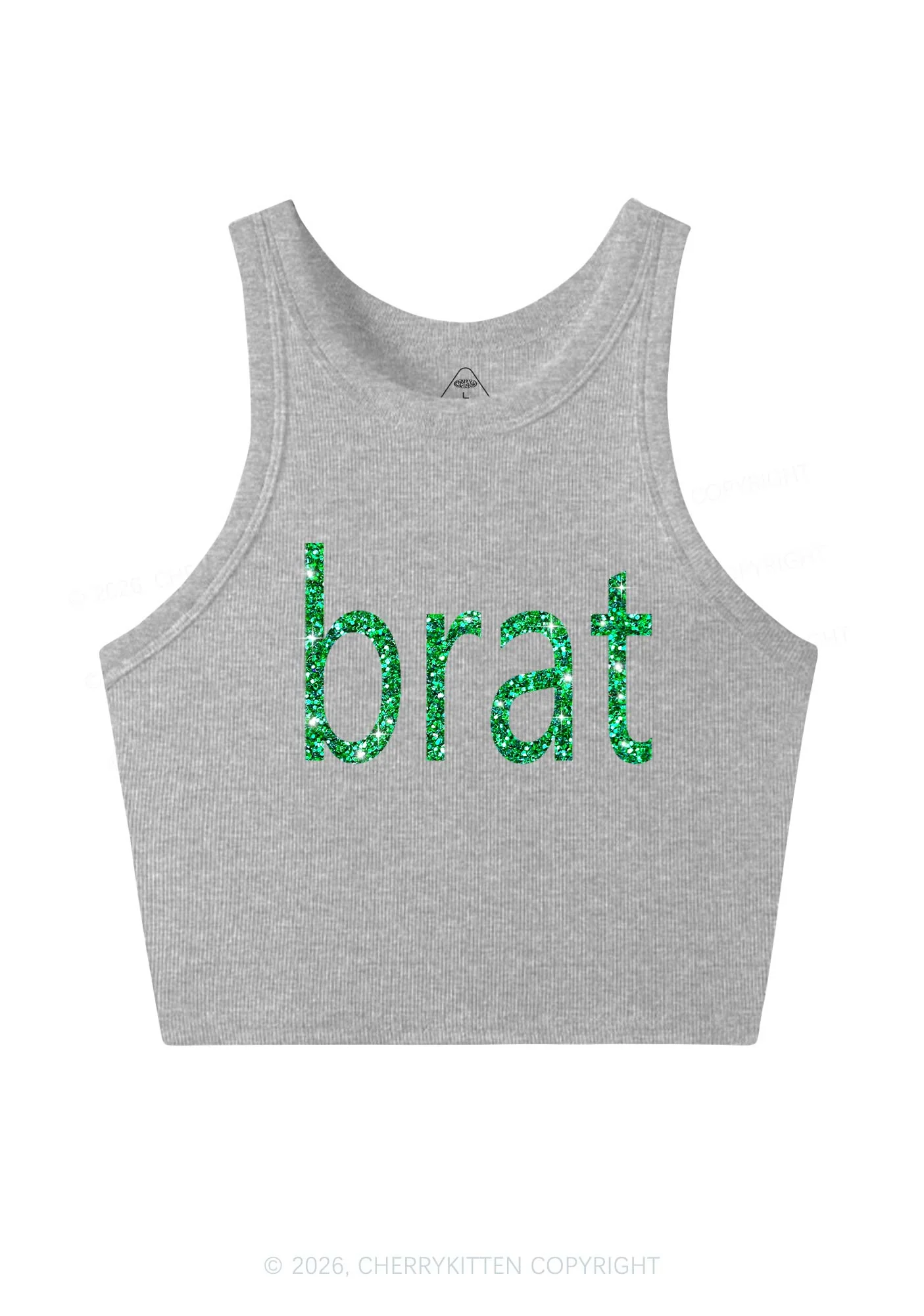Glitter Green Brat Y2K Crop Tank Top Cherrykitten - Image 8