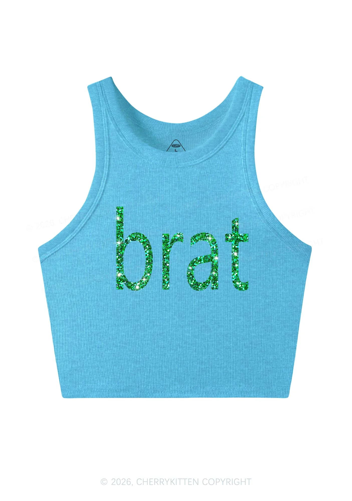 Glitter Green Brat Y2K Crop Tank Top Cherrykitten - Image 9