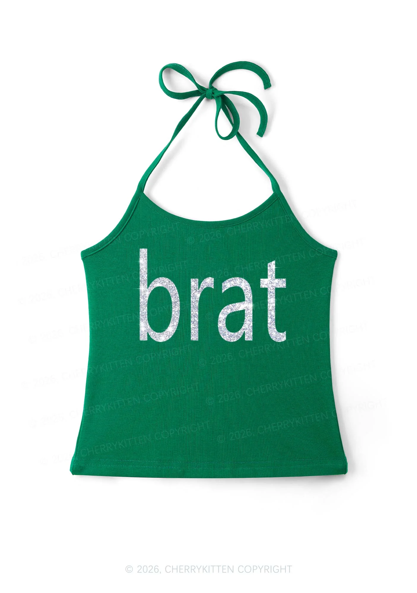 Glitter Green Brat Y2K Halter Neck Cami Cherrykitten - Image 3