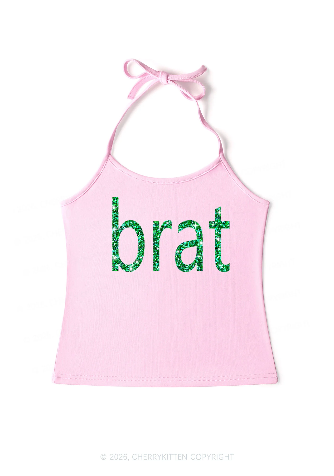 Glitter Green Brat Y2K Halter Neck Cami Cherrykitten - Image 5