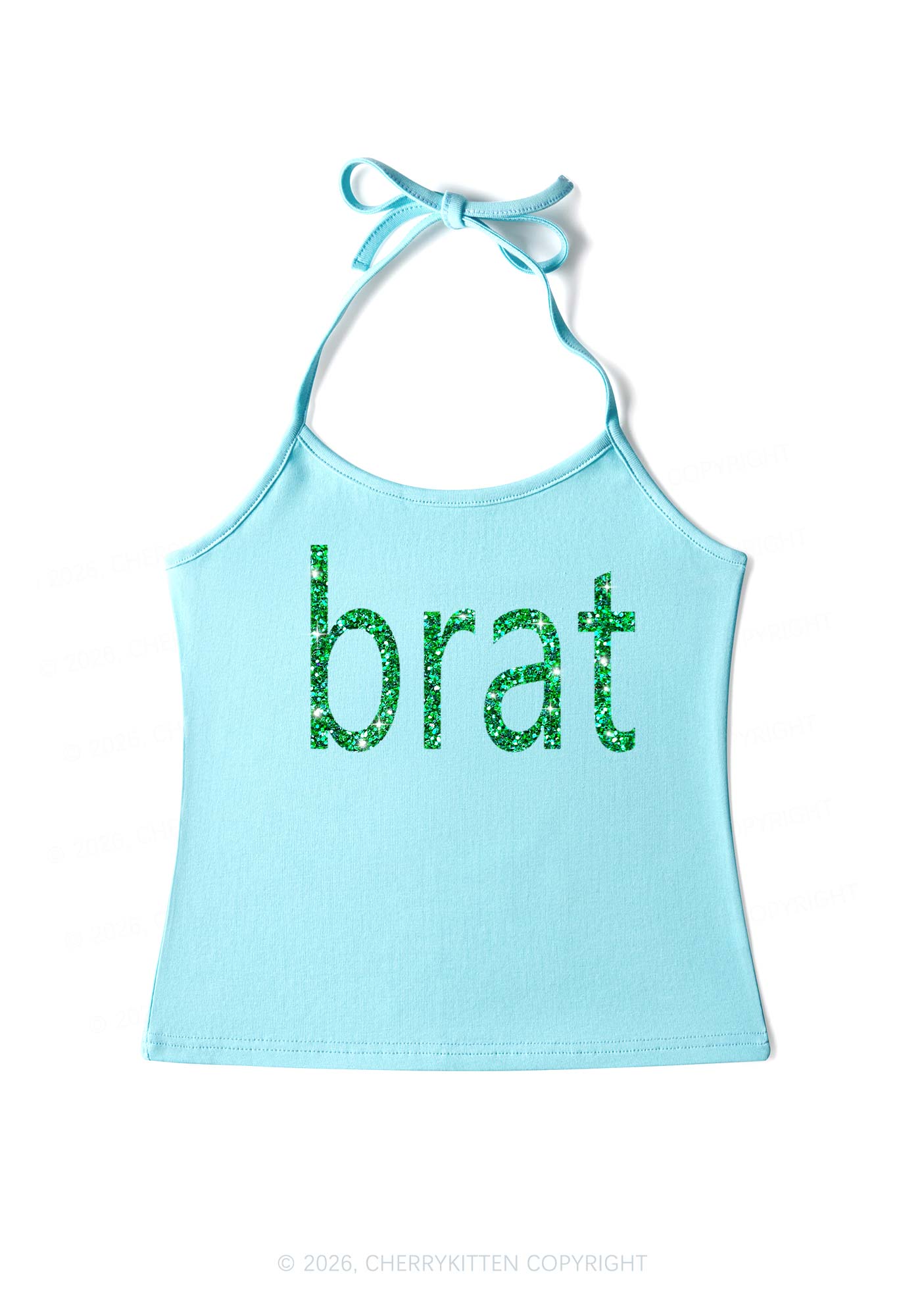 Glitter Green Brat Y2K Halter Neck Cami Cherrykitten - Image 6