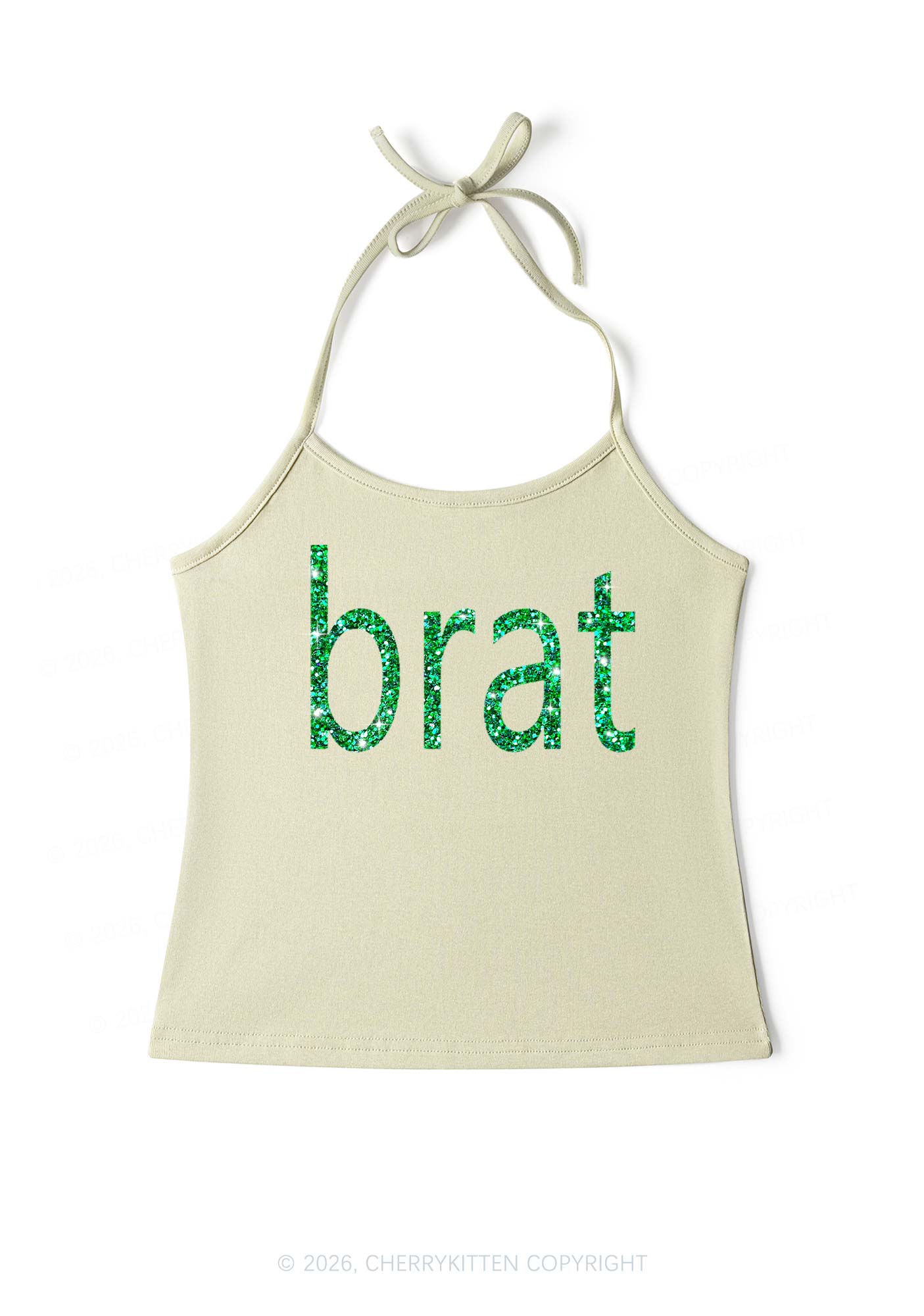 Glitter Green Brat Y2K Halter Neck Cami Cherrykitten - Image 7
