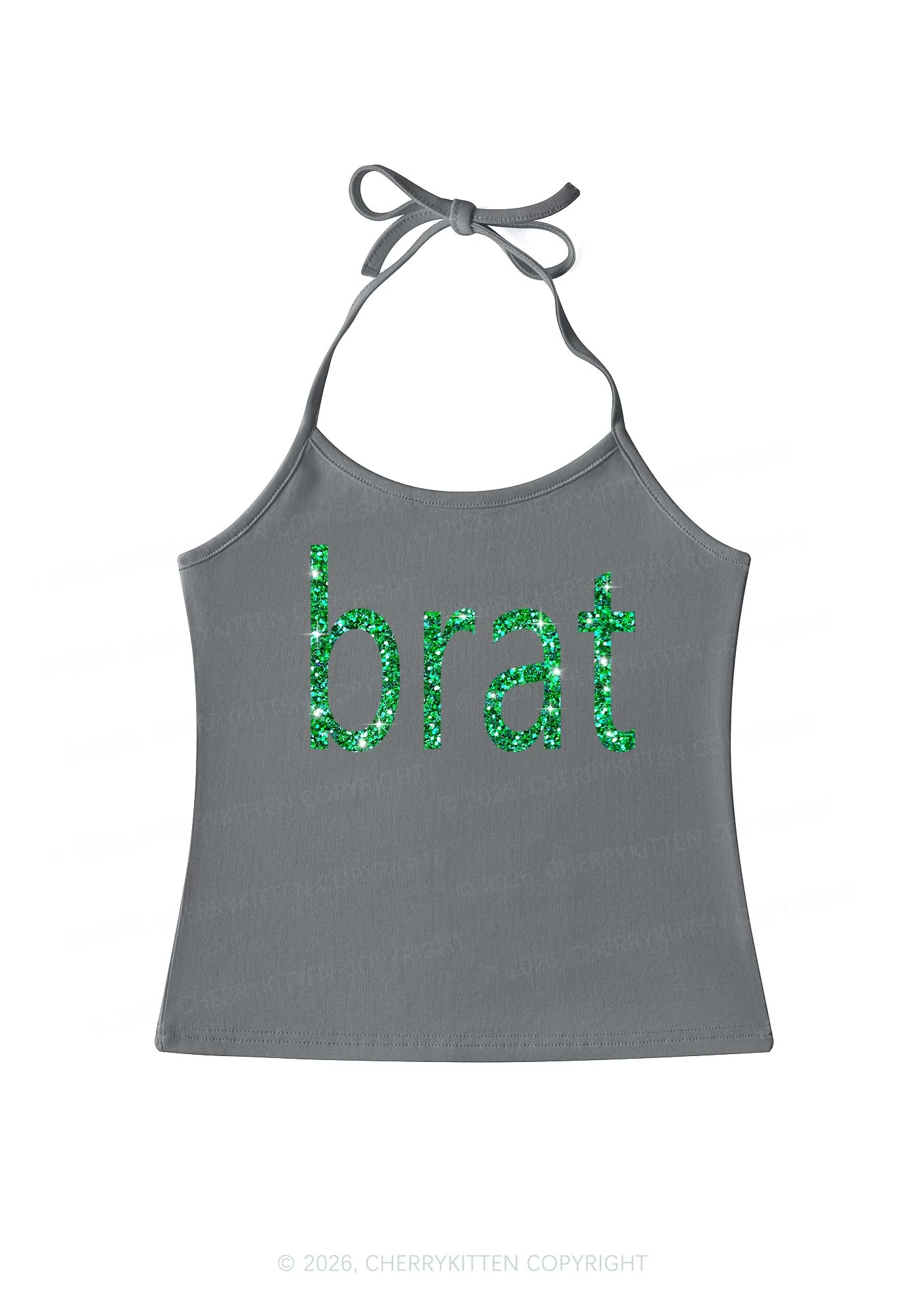 Glitter Green Brat Y2K Halter Neck Cami Cherrykitten - Image 8