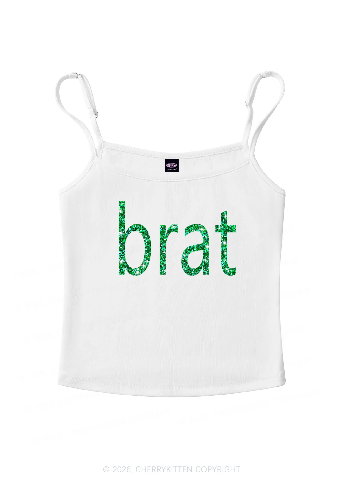 Glitter Green Brat Y2K Spaghetti Strap Cami Cherrykitten - Image 3