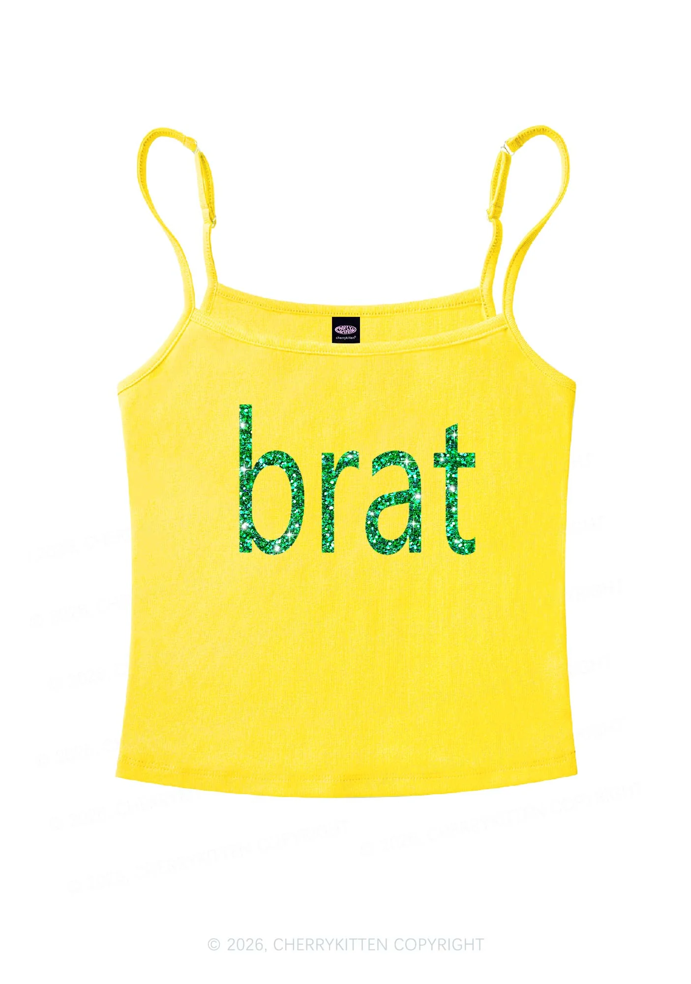 Glitter Green Brat Y2K Spaghetti Strap Cami Cherrykitten - Image 5