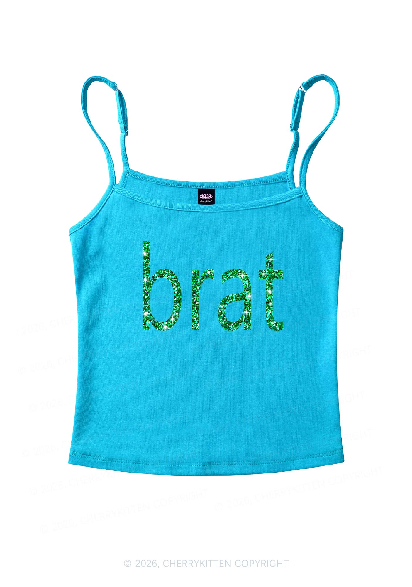Glitter Green Brat Y2K Spaghetti Strap Cami Cherrykitten - Image 7