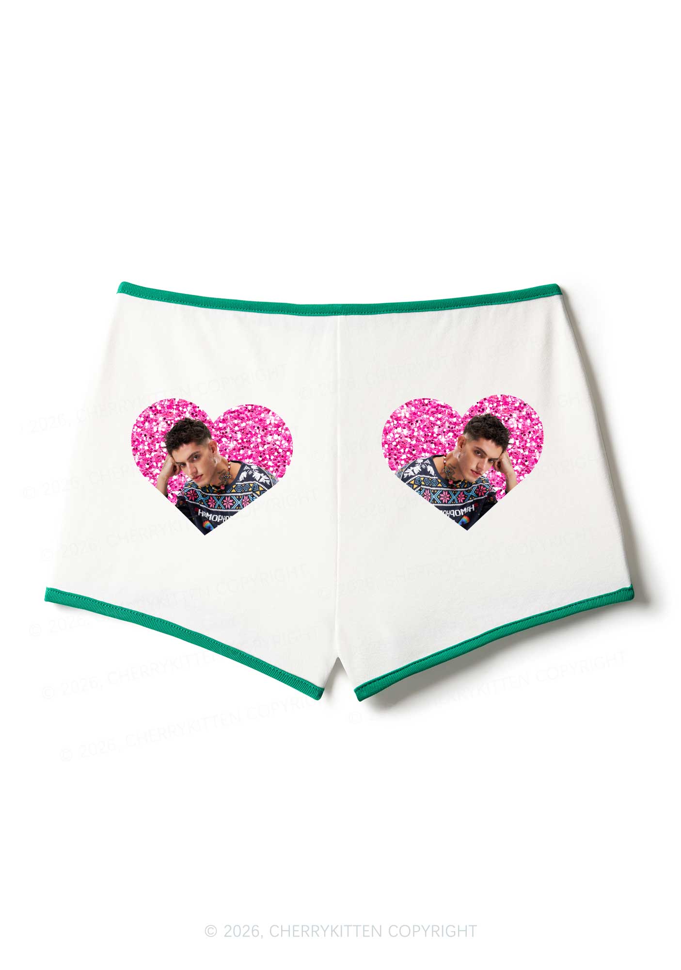 Glitter Heart Custom Face Valentine's Day Y2K Booty Shorts Cherrykitten - Image 3