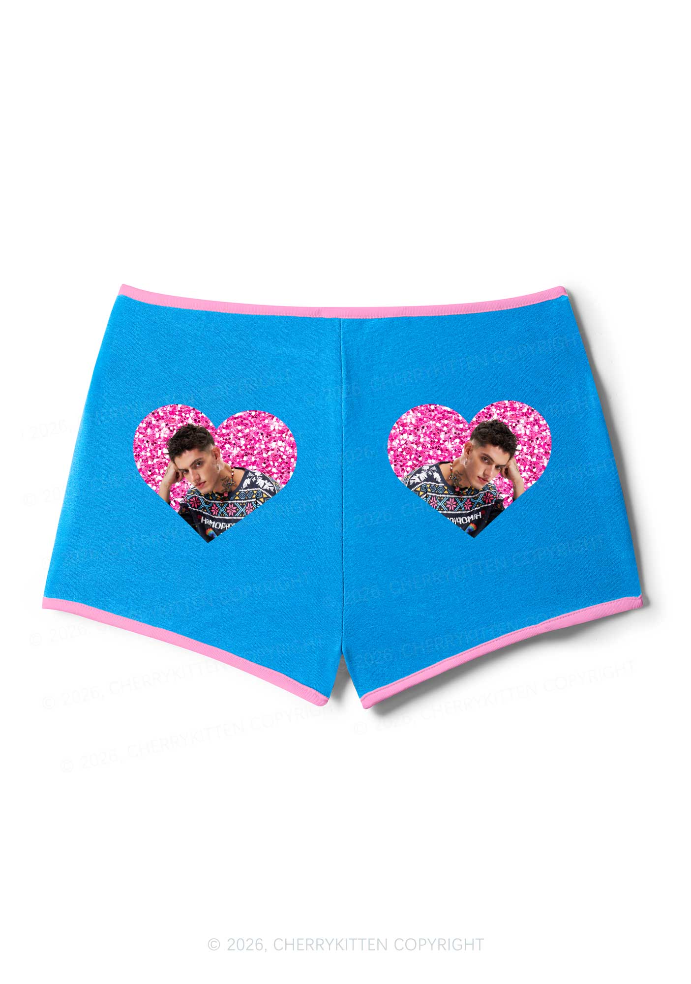 Glitter Heart Custom Face Valentine's Day Y2K Booty Shorts Cherrykitten - Image 4