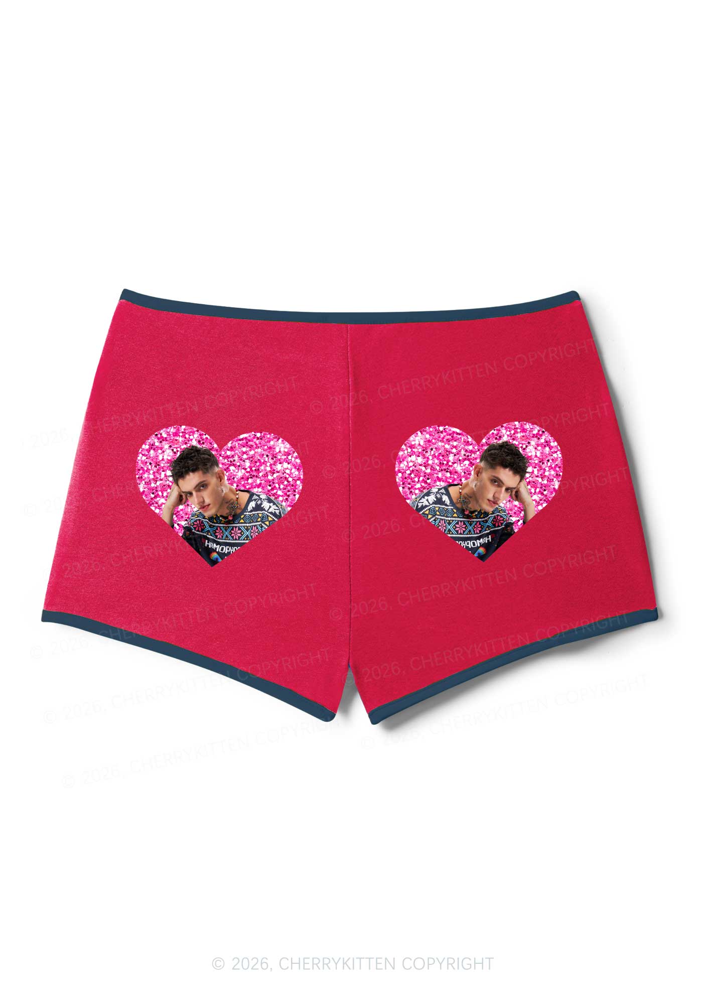 Glitter Heart Custom Face Valentine's Day Y2K Booty Shorts Cherrykitten - Image 8