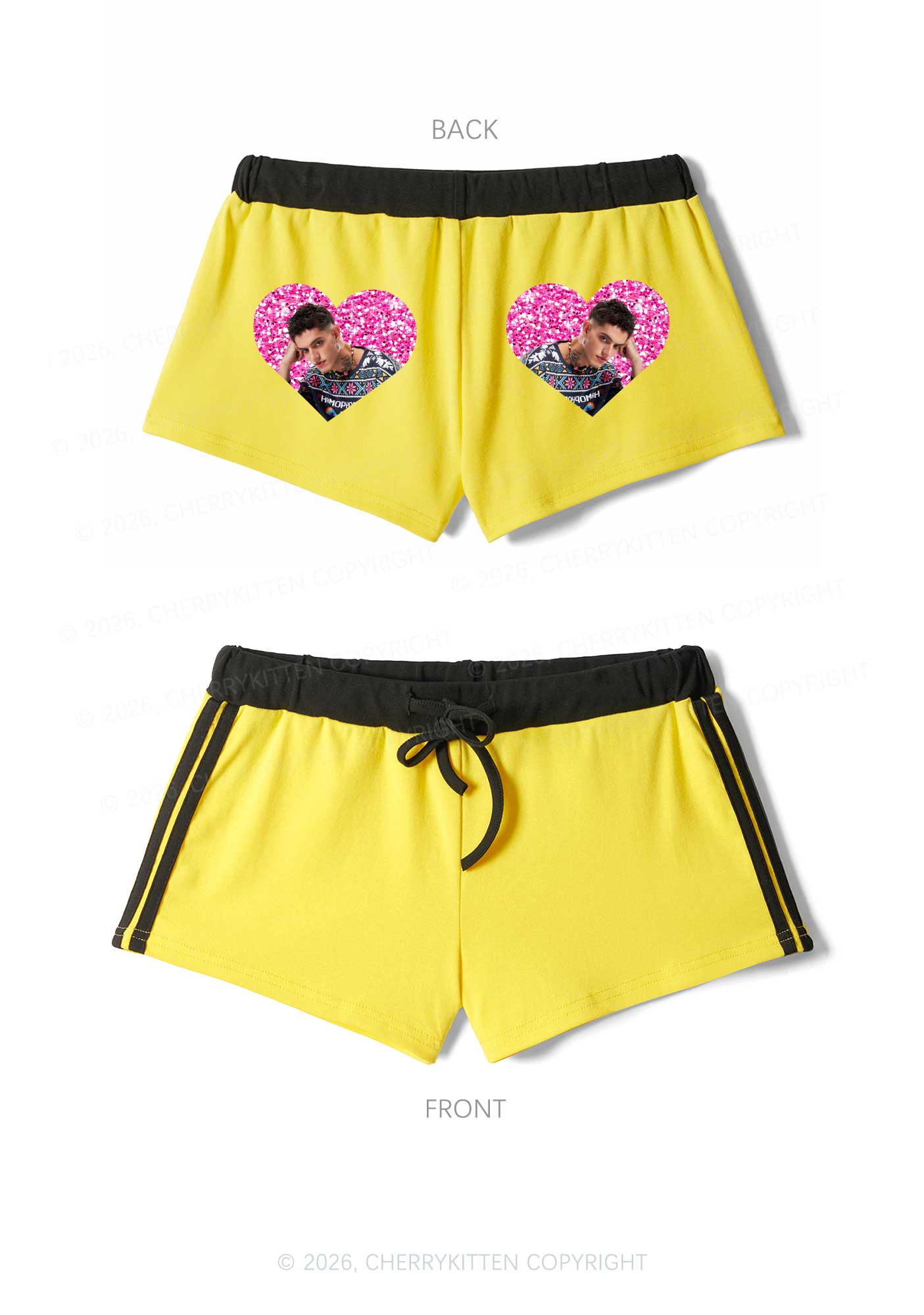 Glitter Heart Custom Face Valentine's Day Y2K Drawstring Mini Shorts Cherrykitten - Image 3
