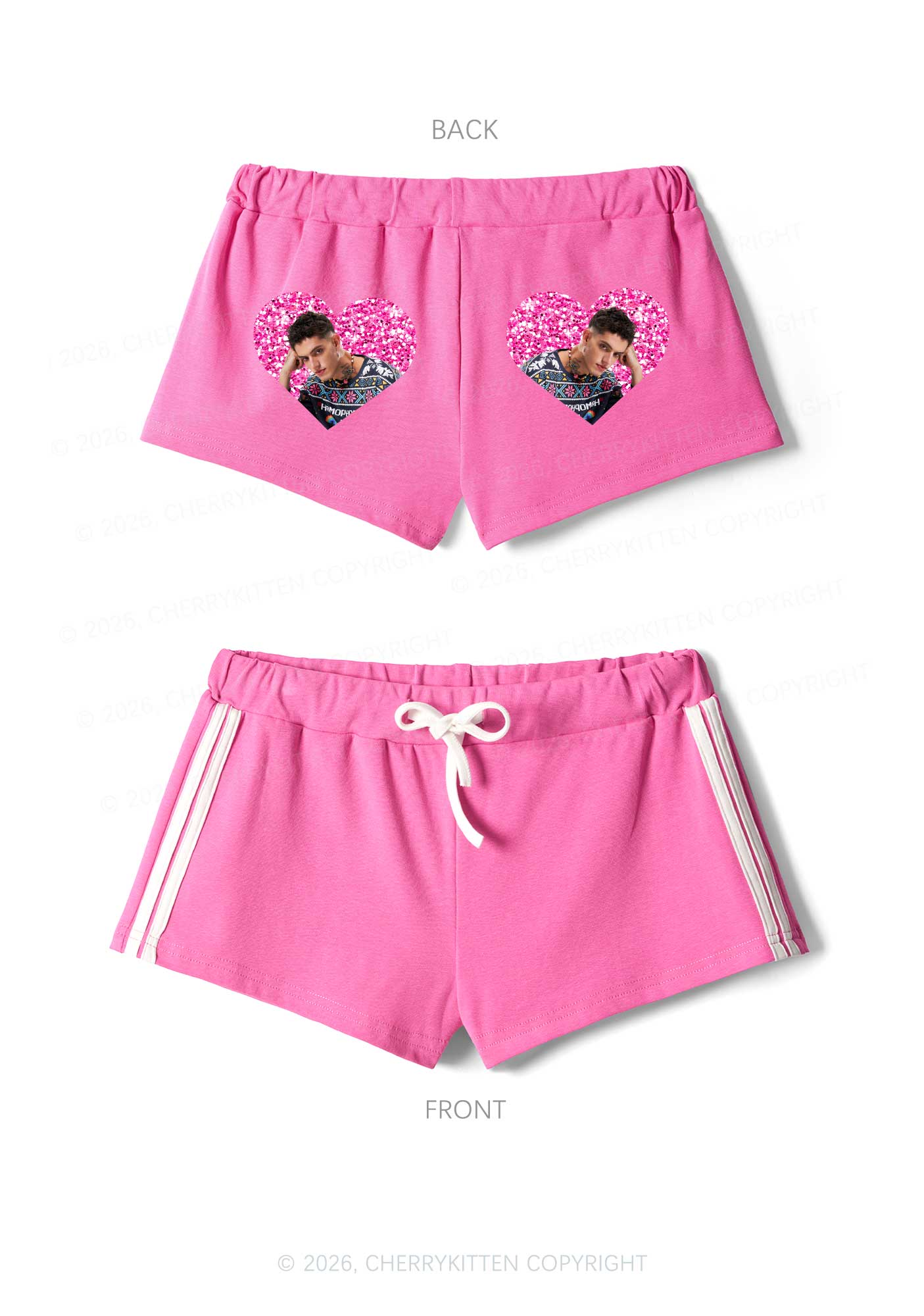 Glitter Heart Custom Face Valentine's Day Y2K Drawstring Mini Shorts Cherrykitten - Image 4