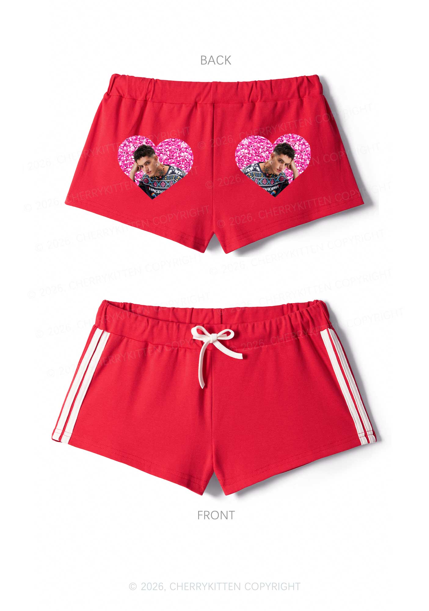 Glitter Heart Custom Face Valentine's Day Y2K Drawstring Mini Shorts Cherrykitten - Image 5