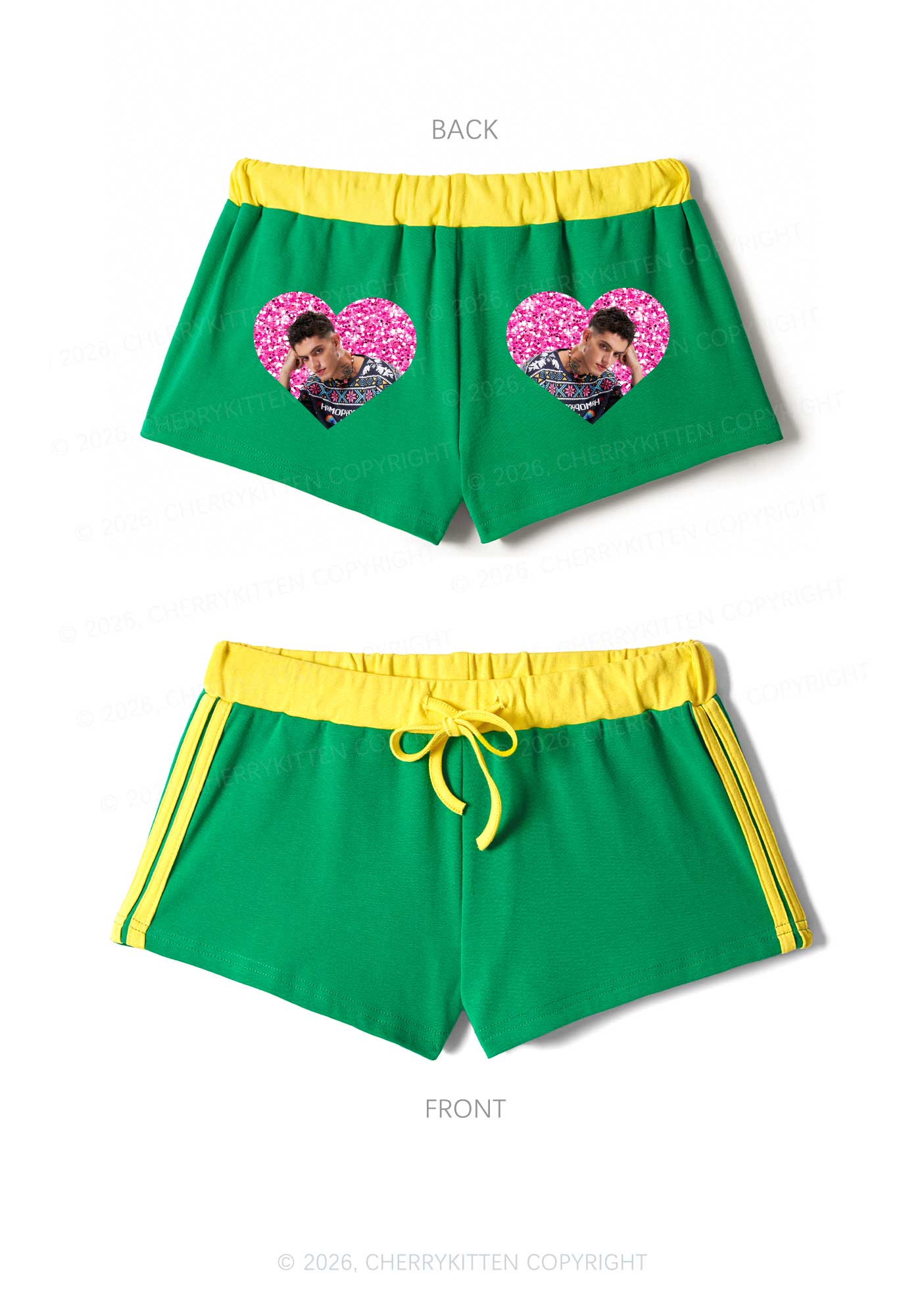 Glitter Heart Custom Face Valentine's Day Y2K Drawstring Mini Shorts Cherrykitten - Image 6