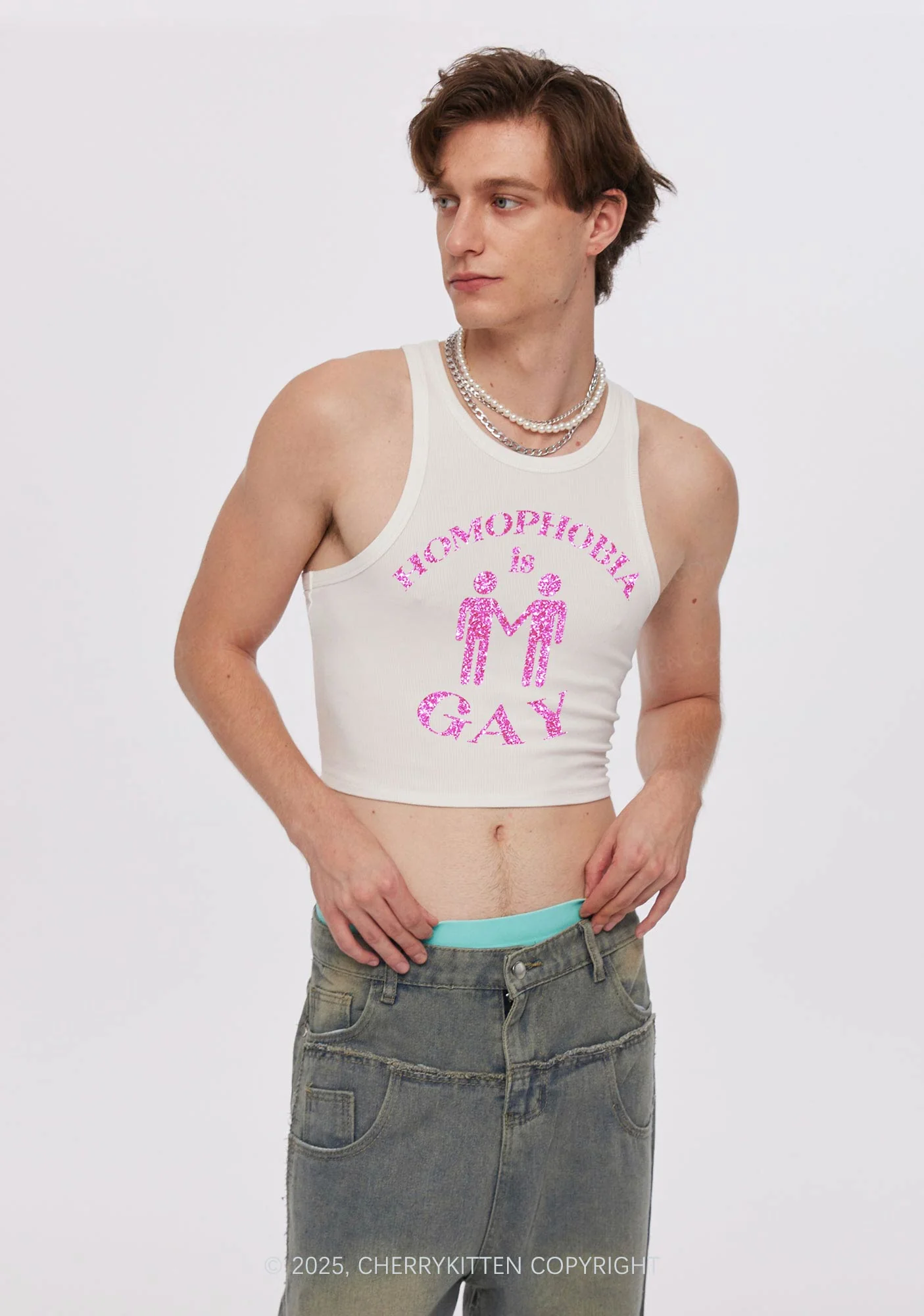Glitter Homophobia Is Gay Pride Y2K Crop Tank Top Cherrykitten - Image 3