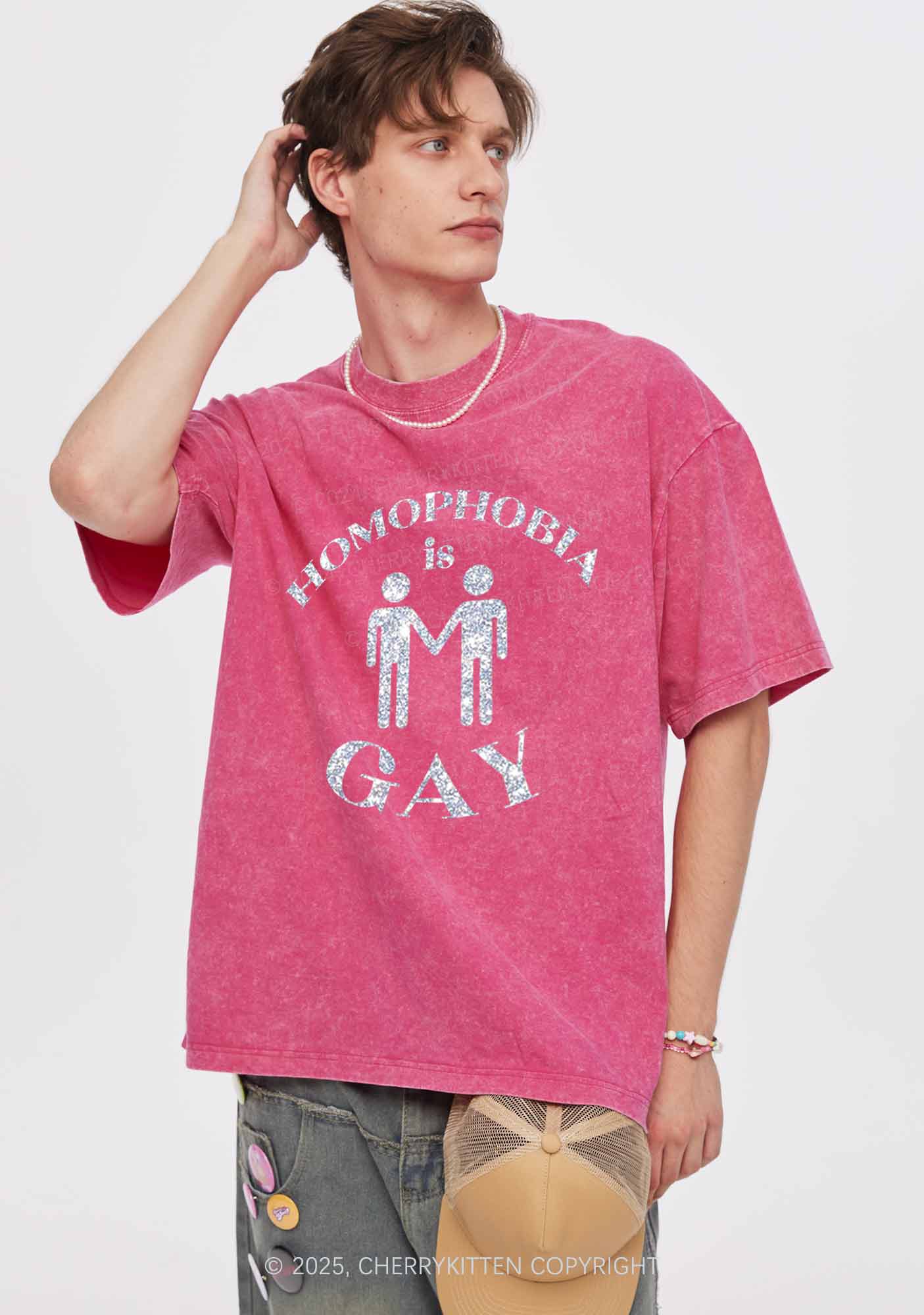 Glitter Homophobia Is Gay Pride Y2K Shirts Washed Tee Cherrykitten - Image 3