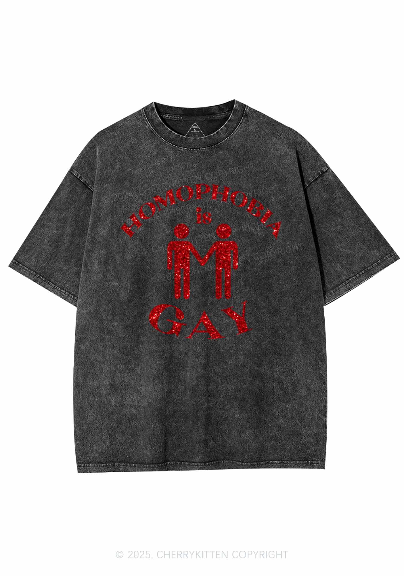 Glitter Homophobia Is Gay Pride Y2K Shirts Washed Tee Cherrykitten - Image 6