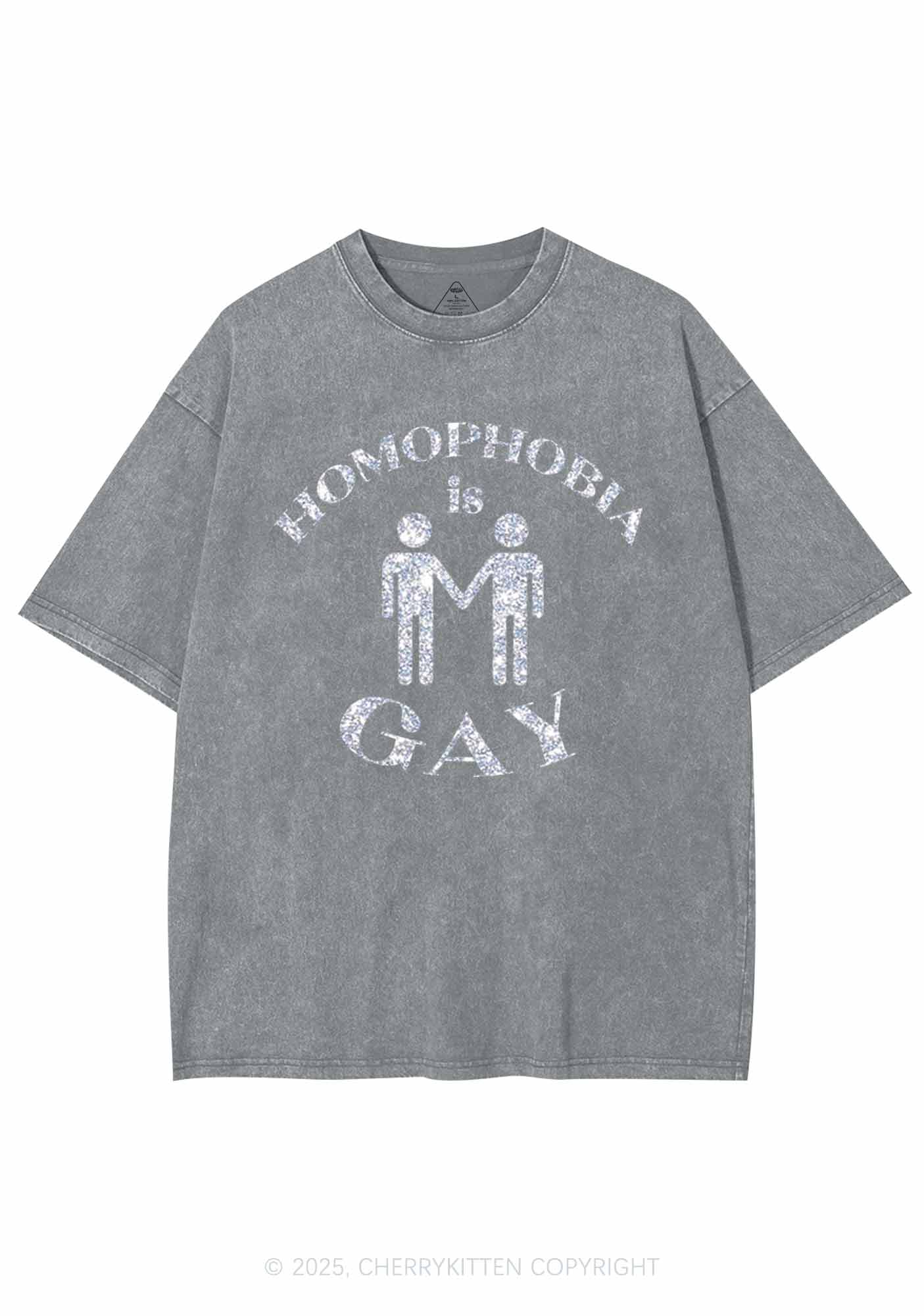 Glitter Homophobia Is Gay Pride Y2K Shirts Washed Tee Cherrykitten - Image 9