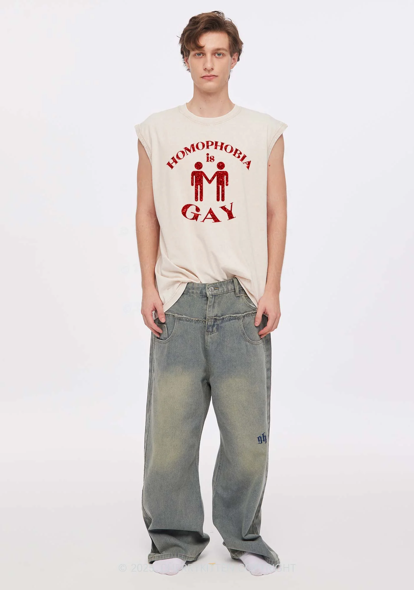 Glitter Homophobia Is Gay Pride Y2K Washed Muscle Tank Cherrykitten - Image 3