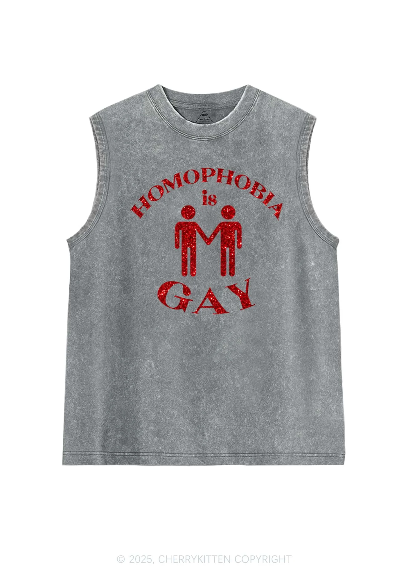 Glitter Homophobia Is Gay Pride Y2K Washed Muscle Tank Cherrykitten - Image 6
