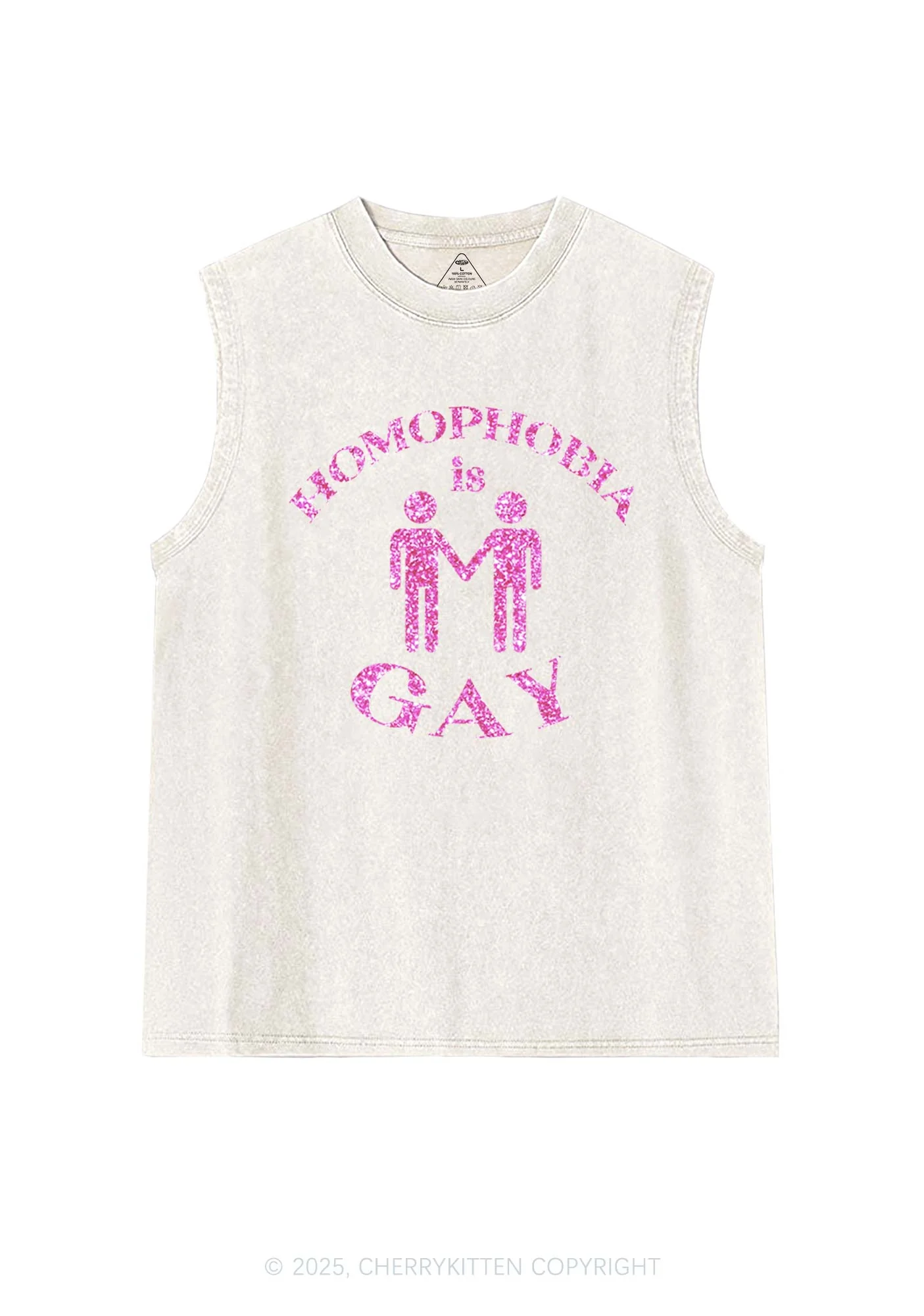 Glitter Homophobia Is Gay Pride Y2K Washed Muscle Tank Cherrykitten - Image 7