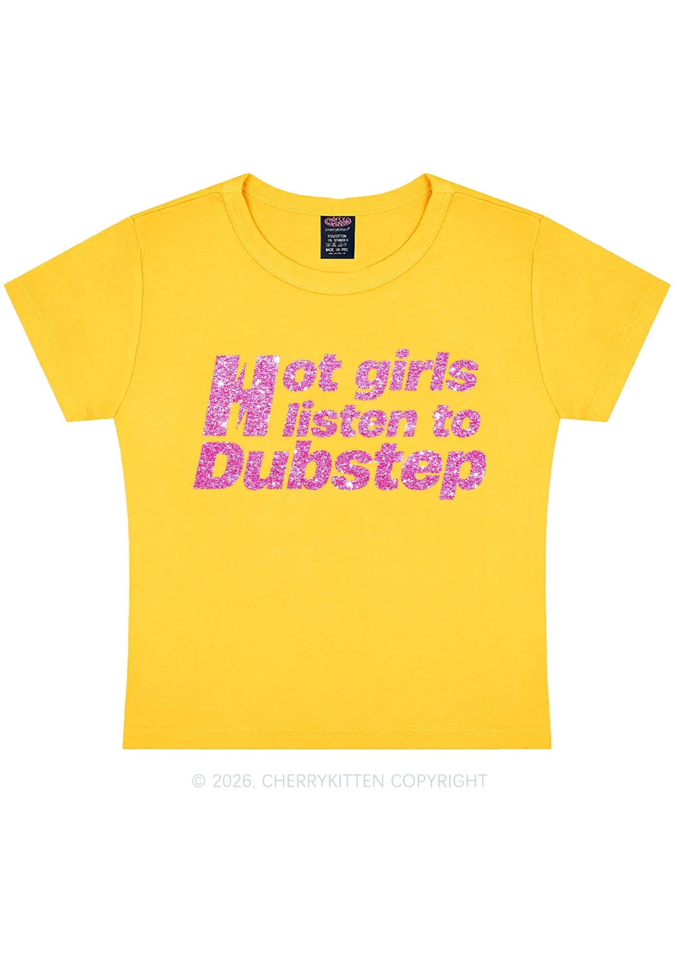 Glitter Hot Girls Listen To Dubstep Y2K Baby Tee Cherrykitten - Image 10