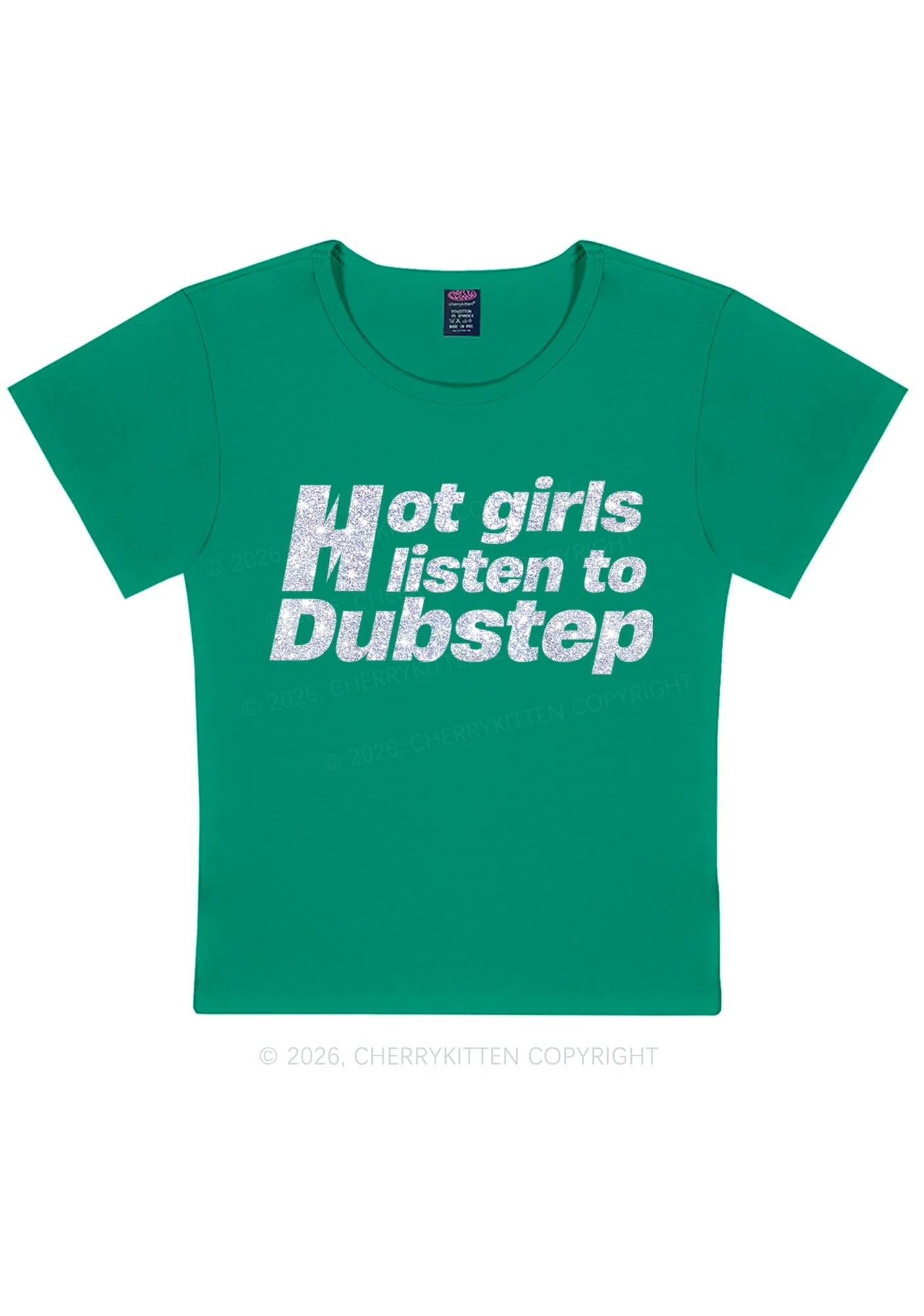 Glitter Hot Girls Listen To Dubstep Y2K Baby Tee Cherrykitten - Image 12