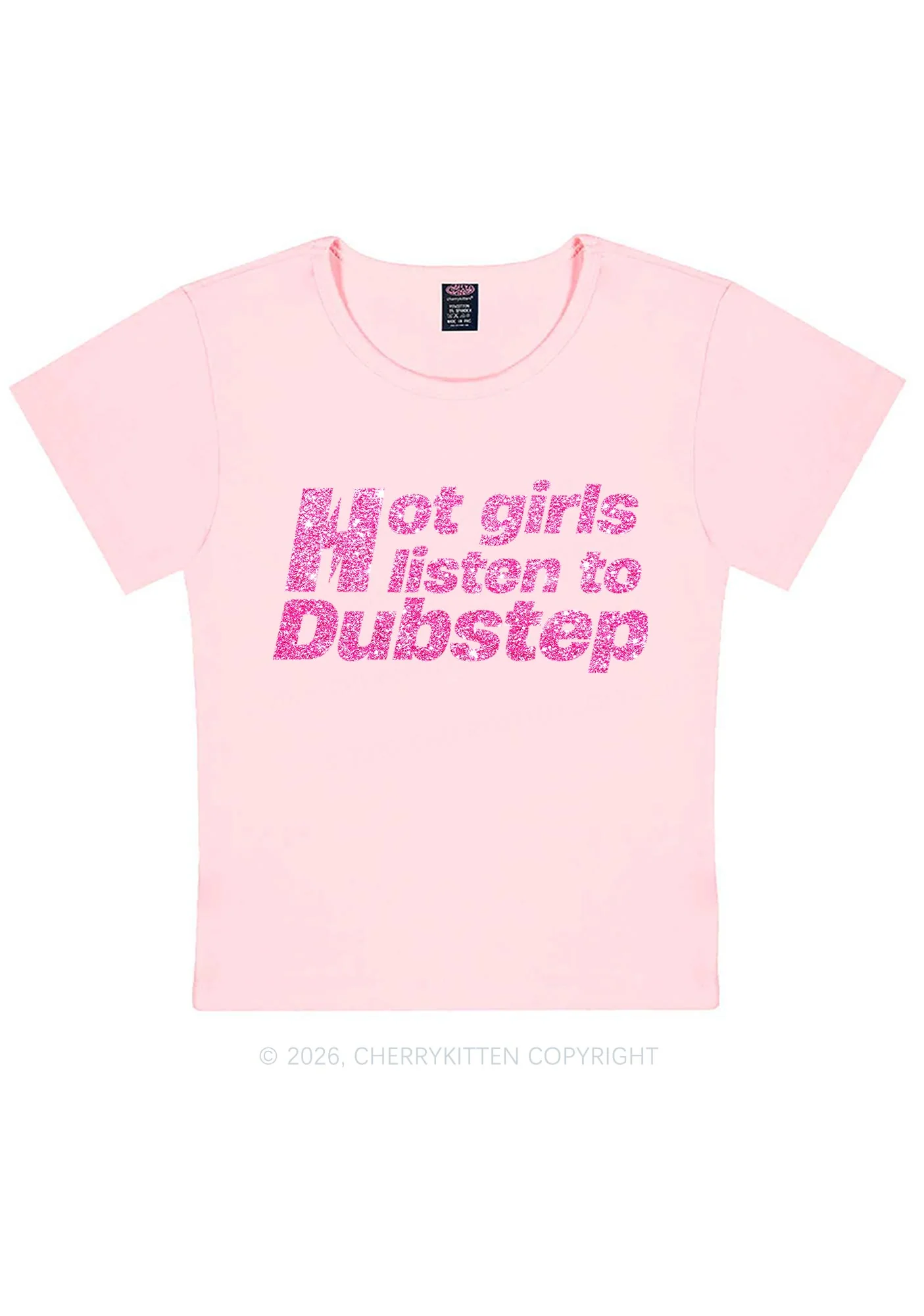Glitter Hot Girls Listen To Dubstep Y2K Baby Tee Cherrykitten - Image 13