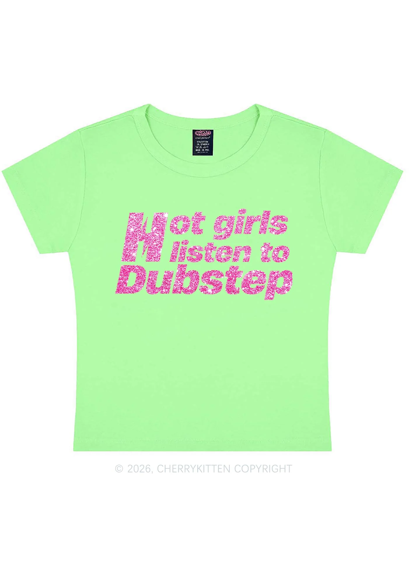 Glitter Hot Girls Listen To Dubstep Y2K Baby Tee Cherrykitten - Image 14