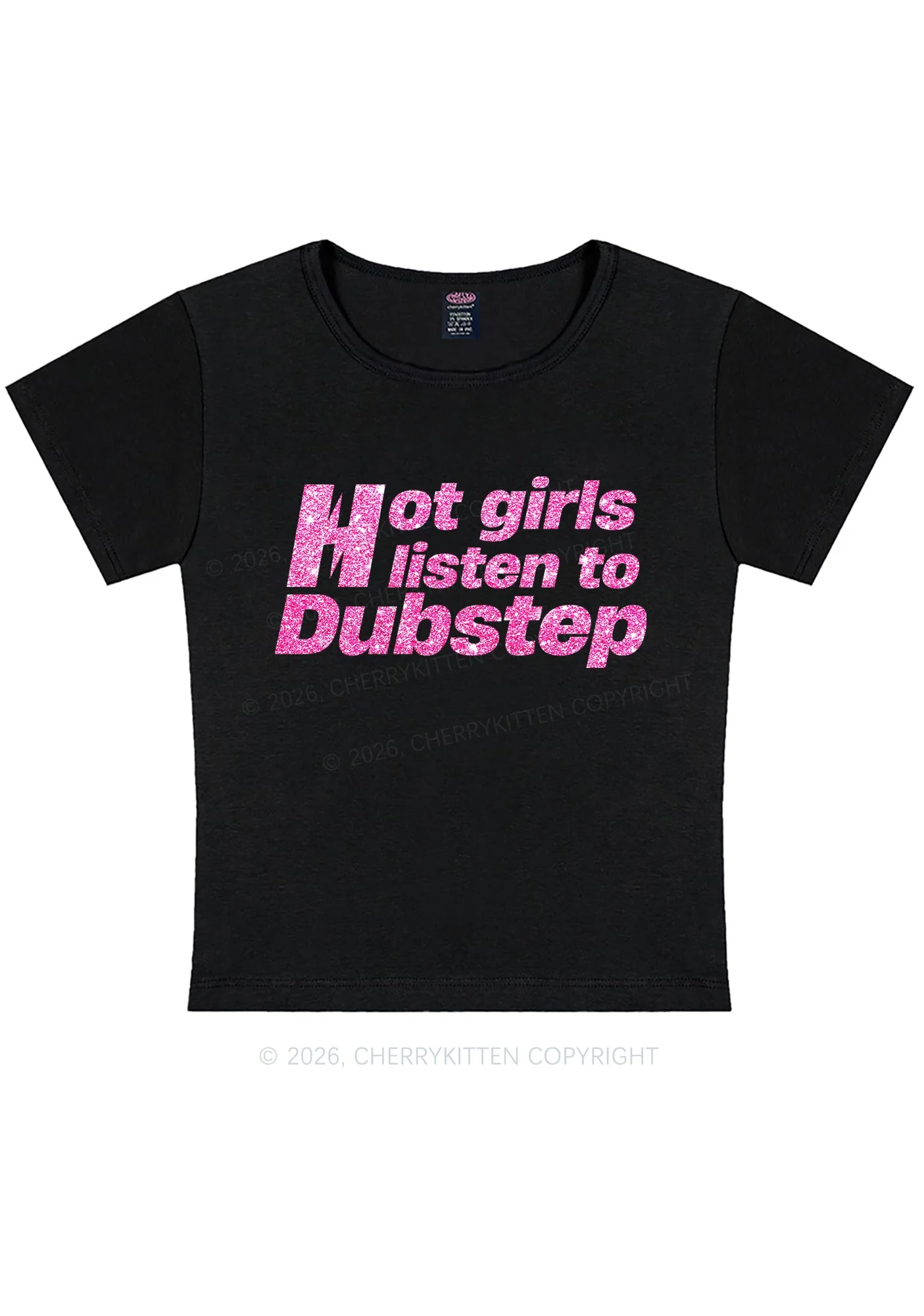 Glitter Hot Girls Listen To Dubstep Y2K Baby Tee Cherrykitten - Image 5