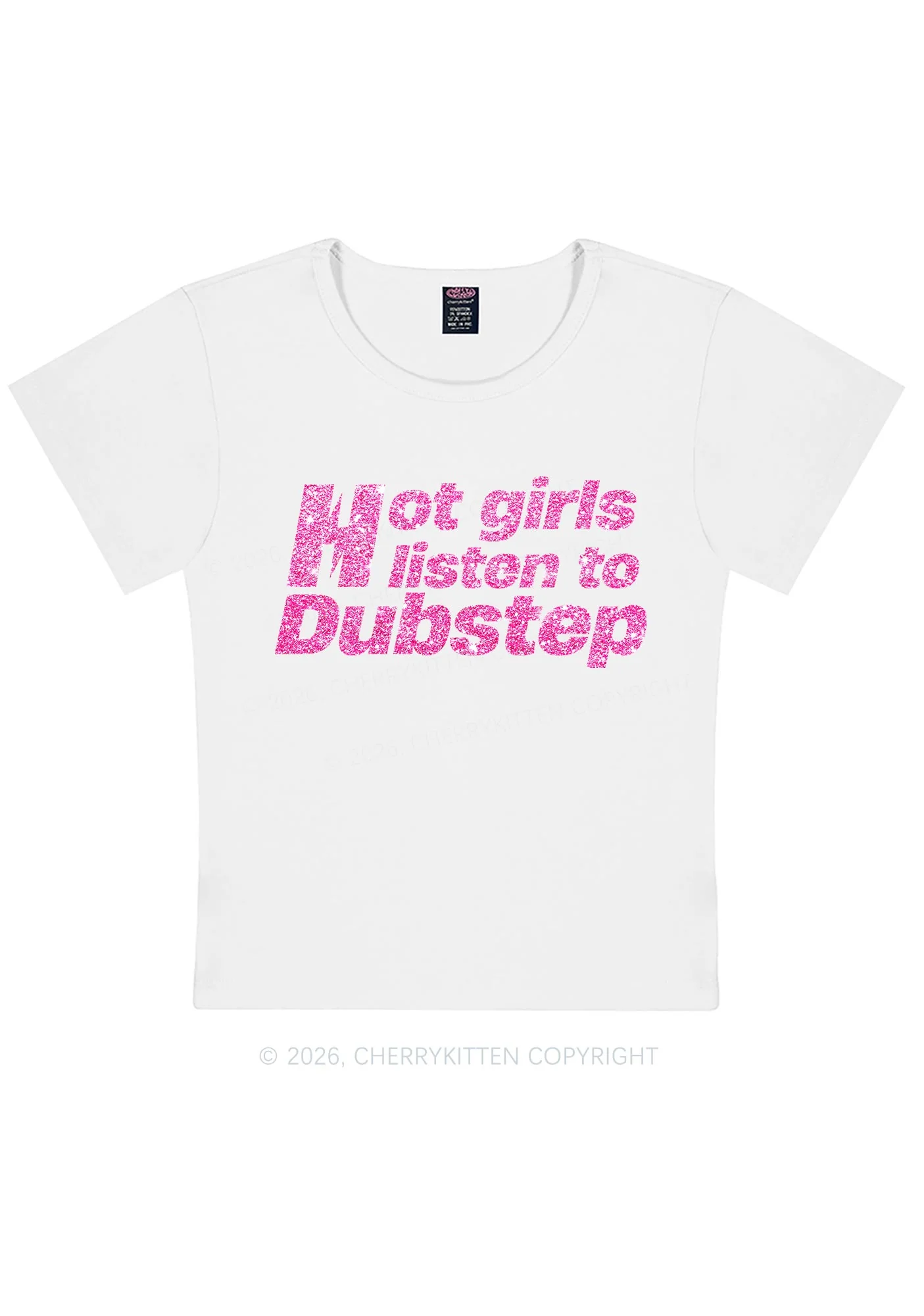 Glitter Hot Girls Listen To Dubstep Y2K Baby Tee Cherrykitten - Image 6