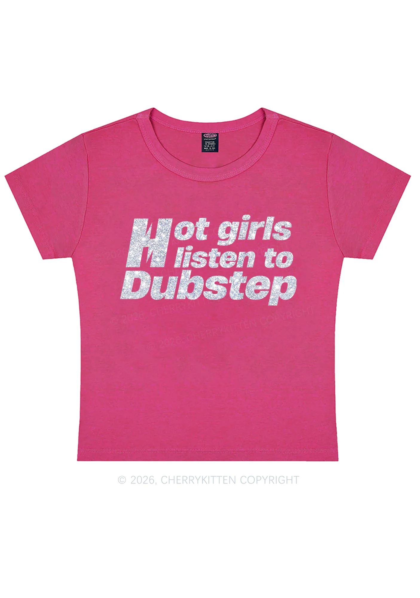 Glitter Hot Girls Listen To Dubstep Y2K Baby Tee Cherrykitten - Image 8