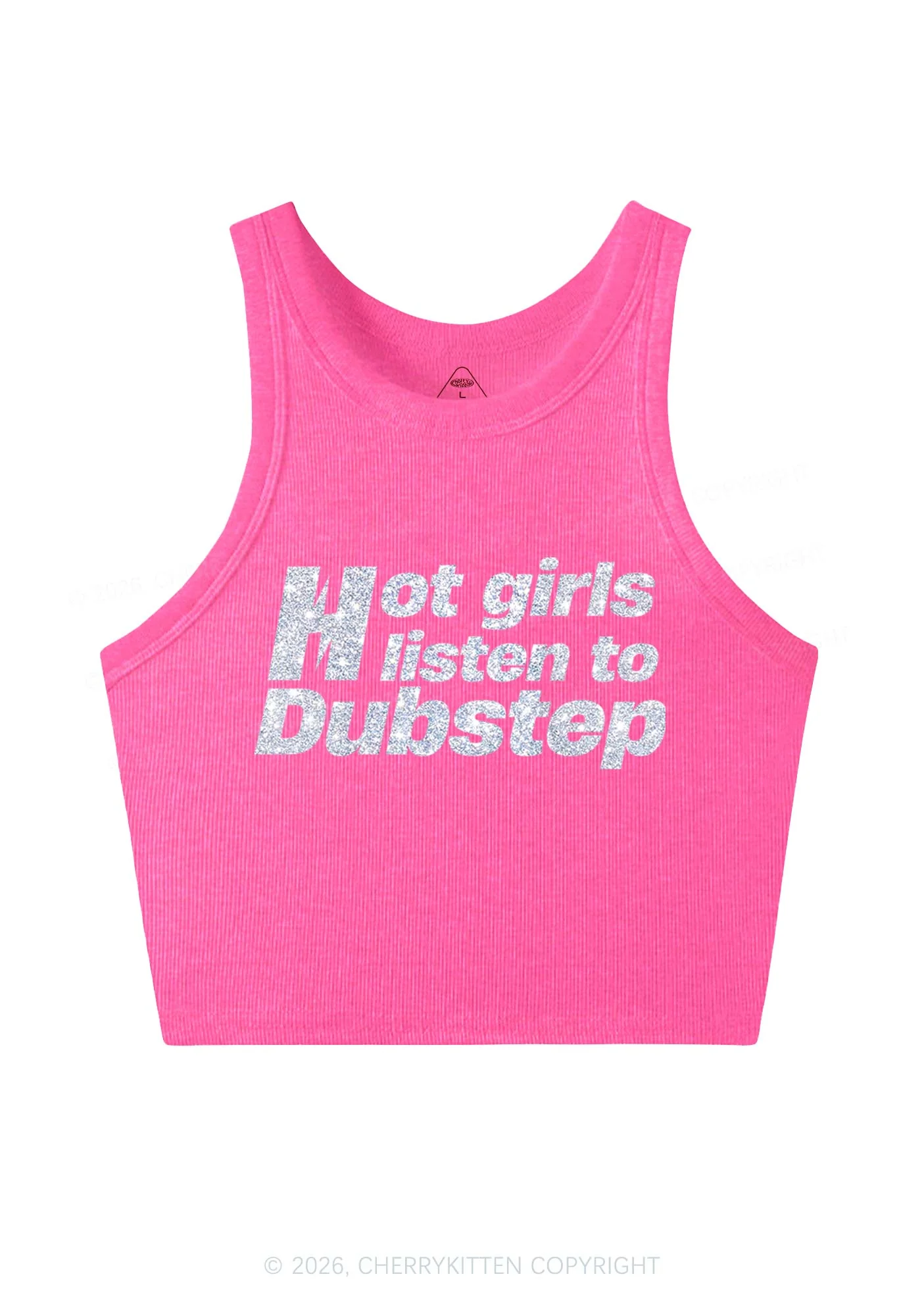 Glitter Hot Girls Listen To Dubstep Y2K Crop Tank Top Cherrykitten - Image 5