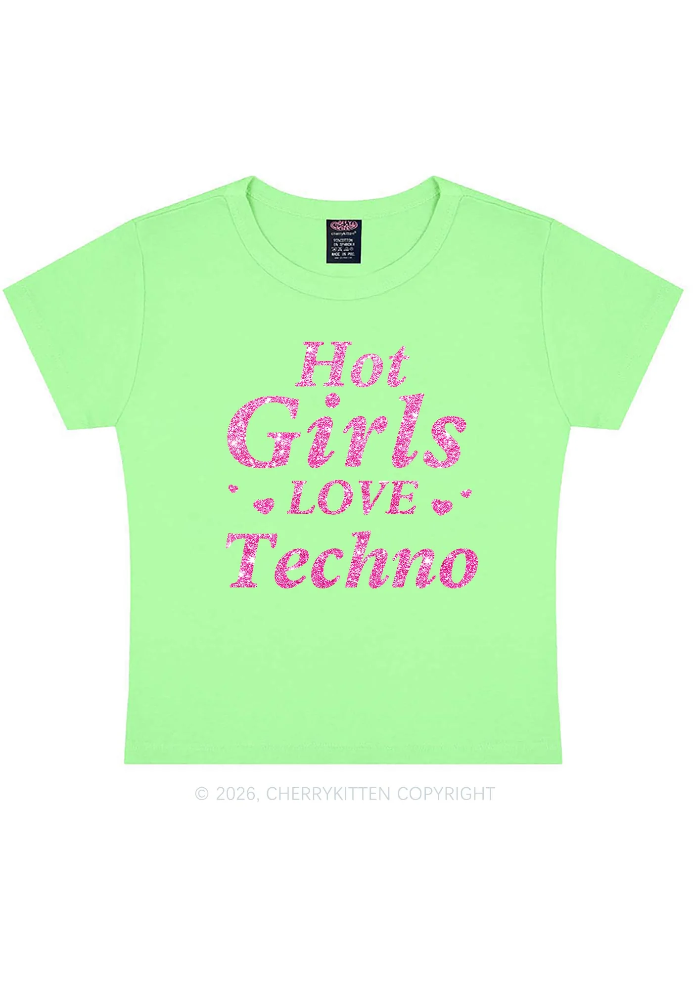 Glitter Hot Girls Love Techno Y2K Baby Tee Cherrykitten - Image 11