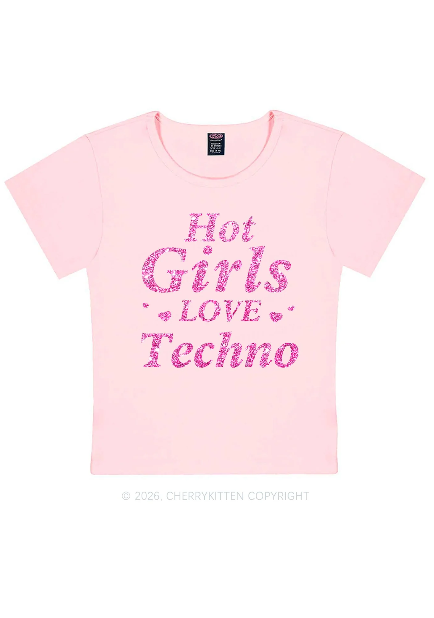 Glitter Hot Girls Love Techno Y2K Baby Tee Cherrykitten - Image 12