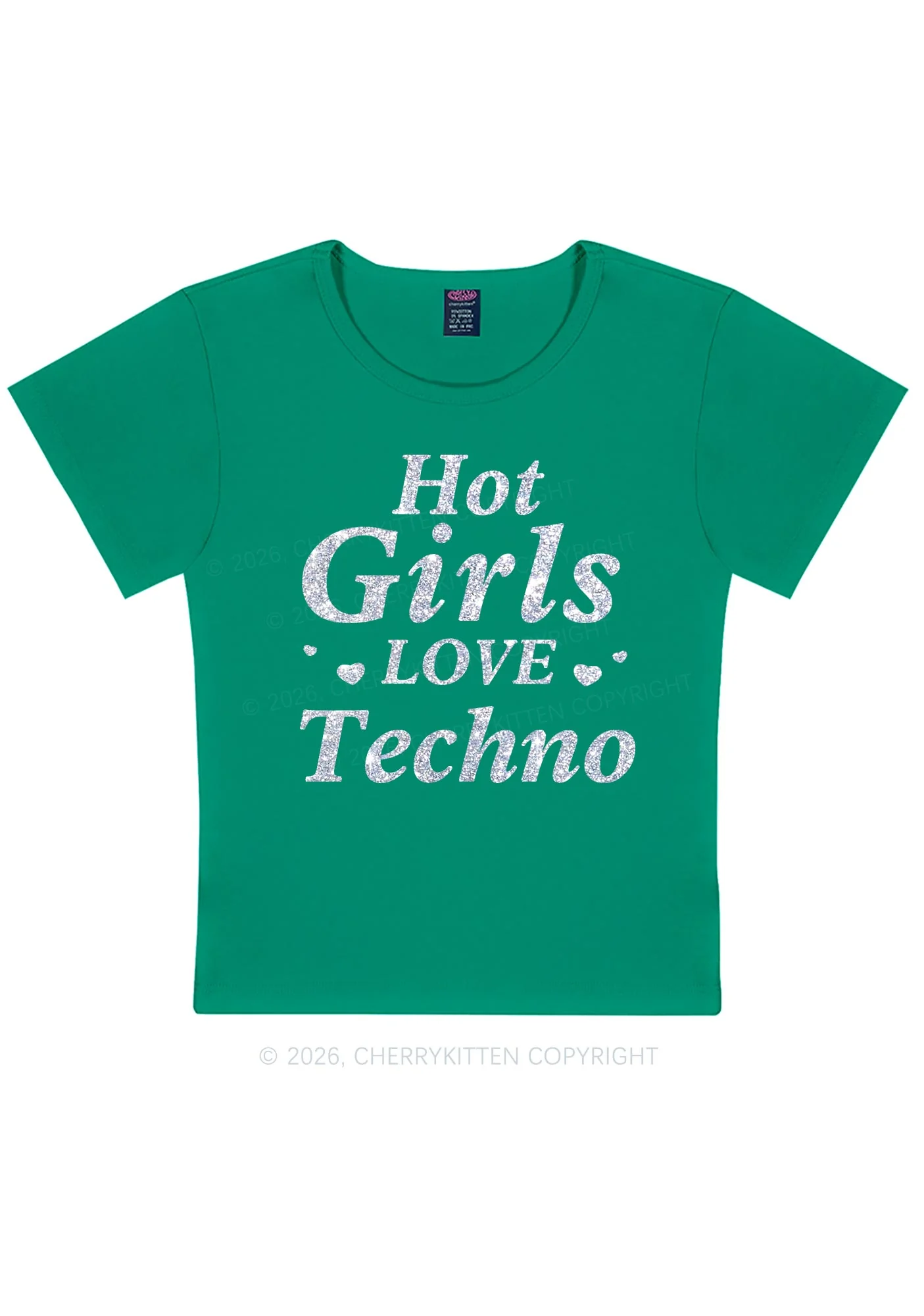 Glitter Hot Girls Love Techno Y2K Baby Tee Cherrykitten - Image 13