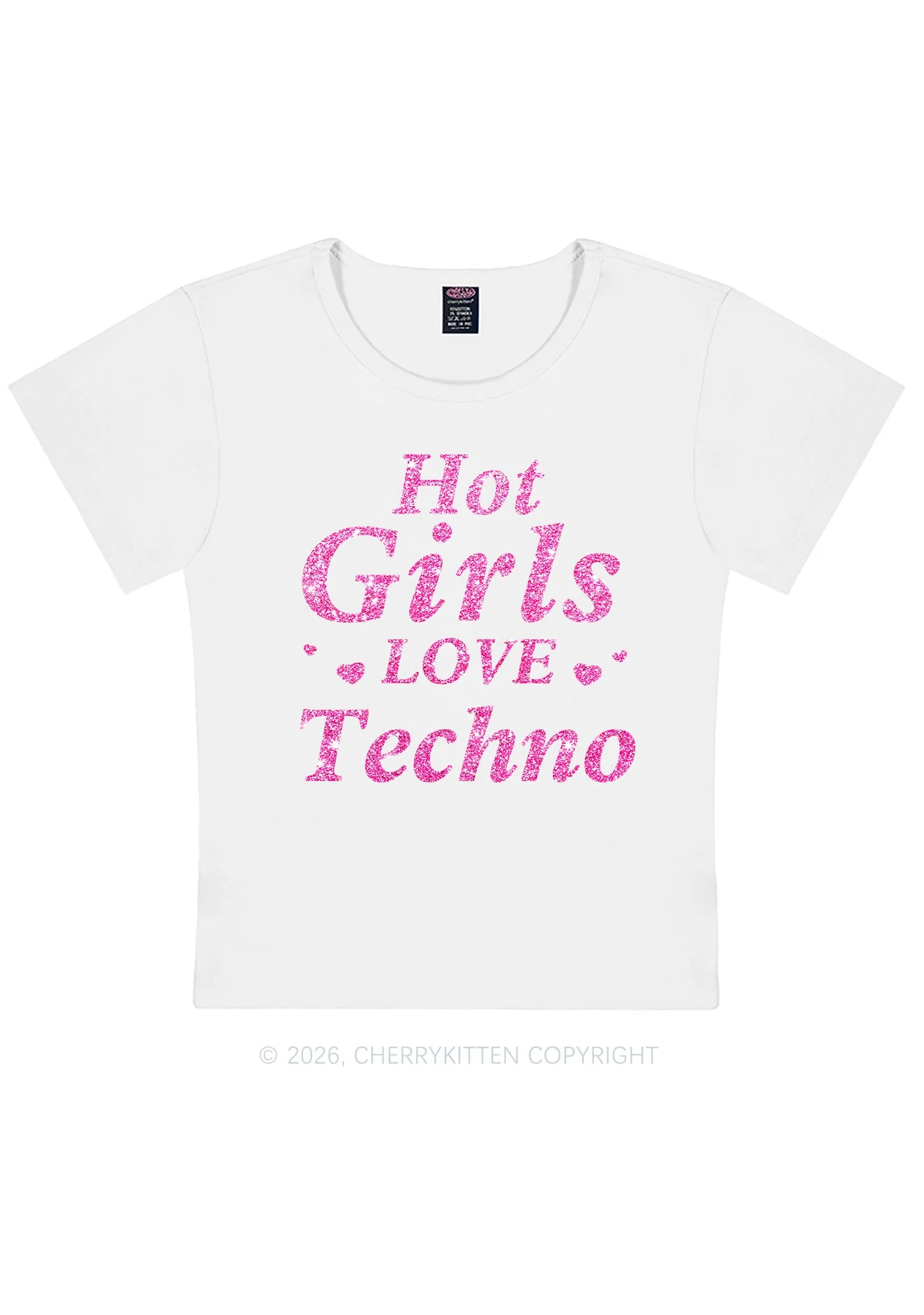 Glitter Hot Girls Love Techno Y2K Baby Tee Cherrykitten - Image 5