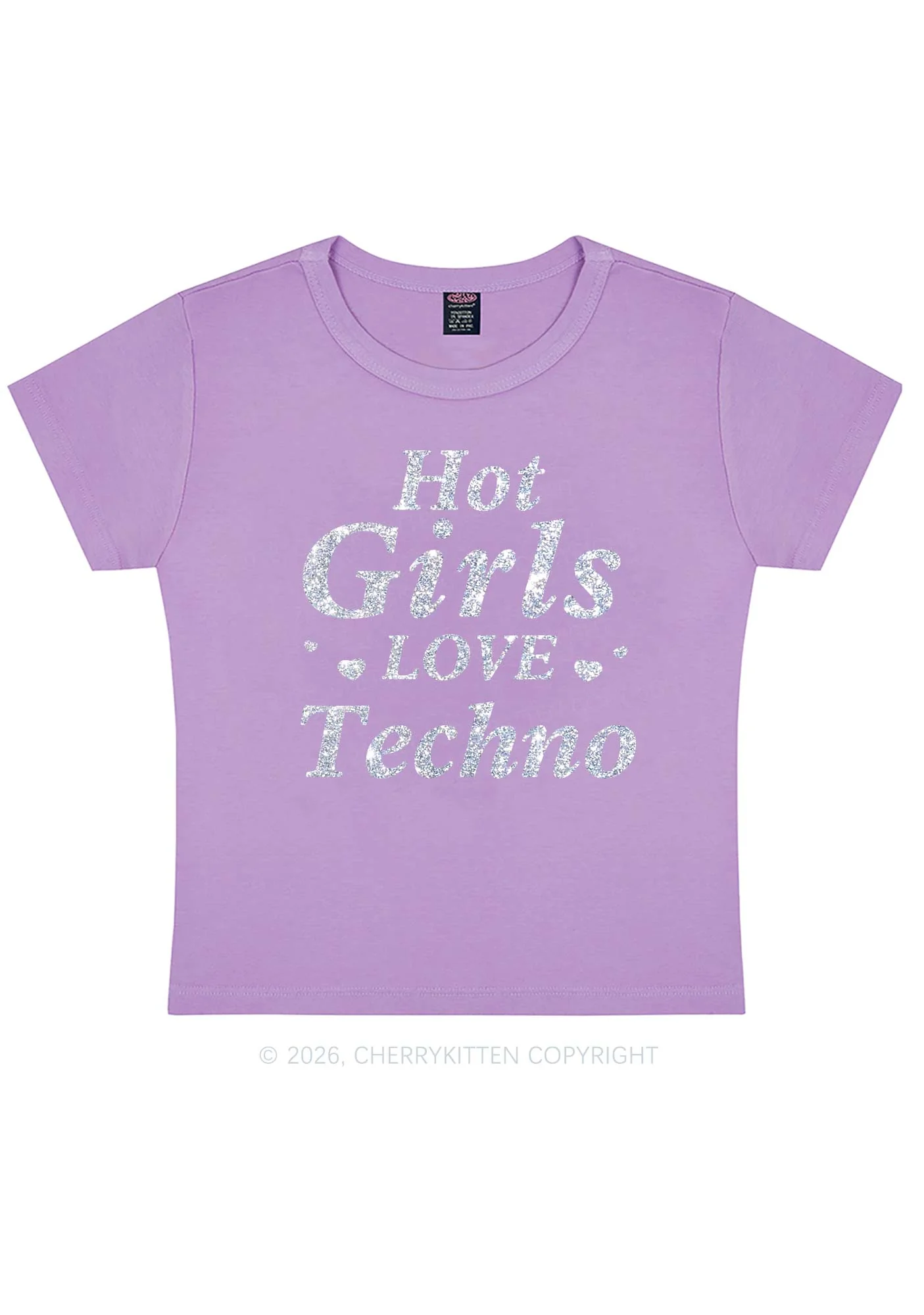 Glitter Hot Girls Love Techno Y2K Baby Tee Cherrykitten - Image 6
