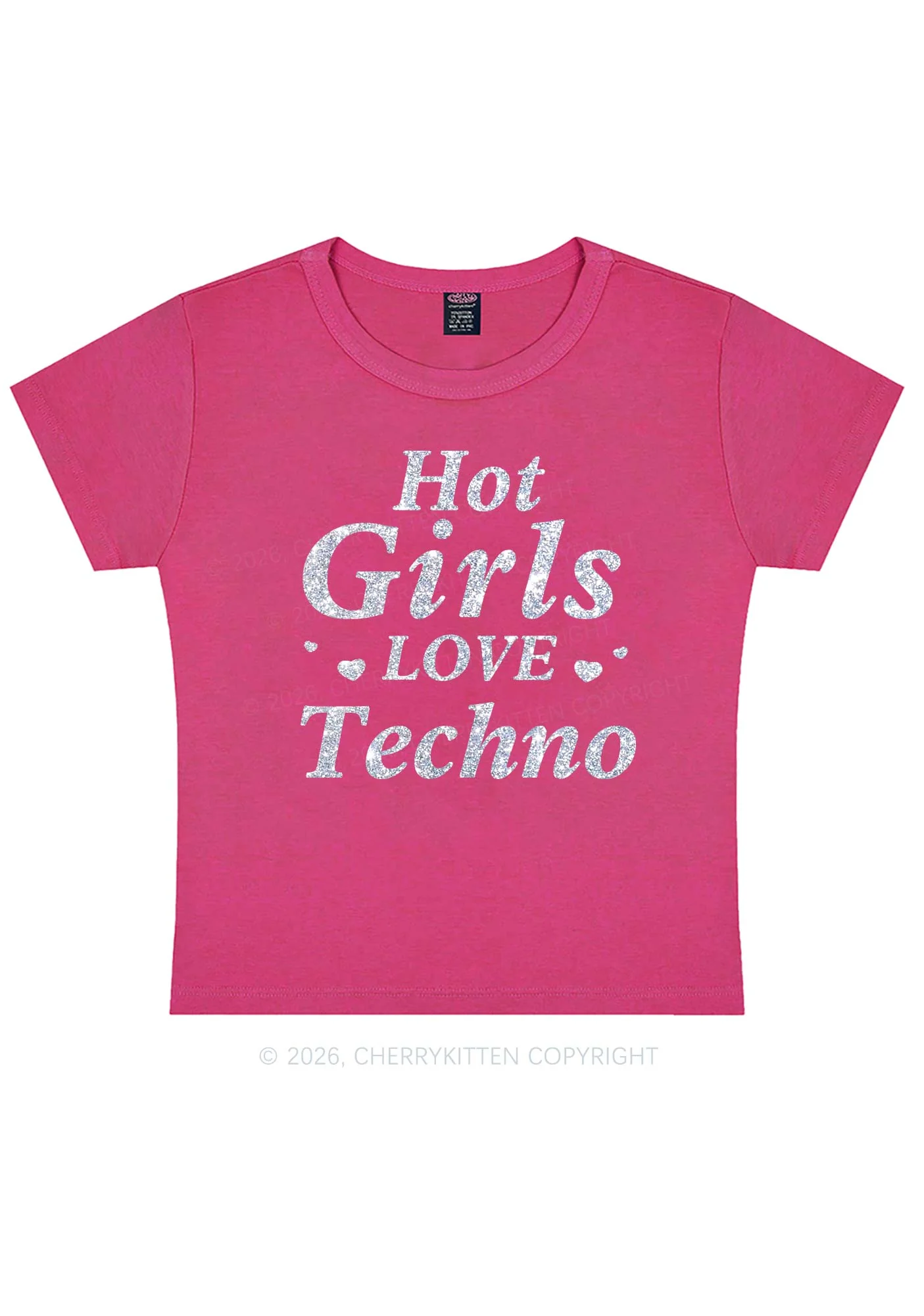 Glitter Hot Girls Love Techno Y2K Baby Tee Cherrykitten - Image 7
