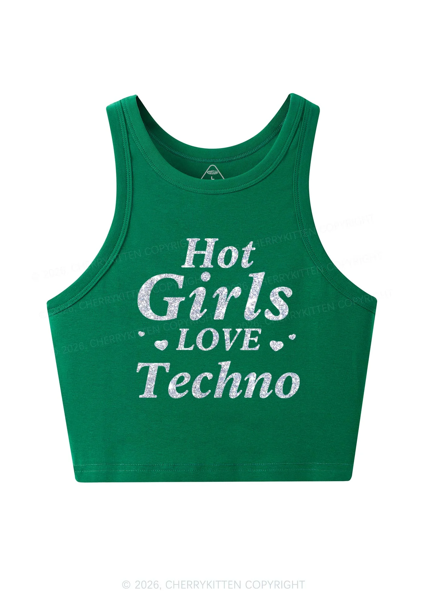 Glitter Hot Girls Love Techno Y2K Crop Tank Top Cherrykitten - Image 10
