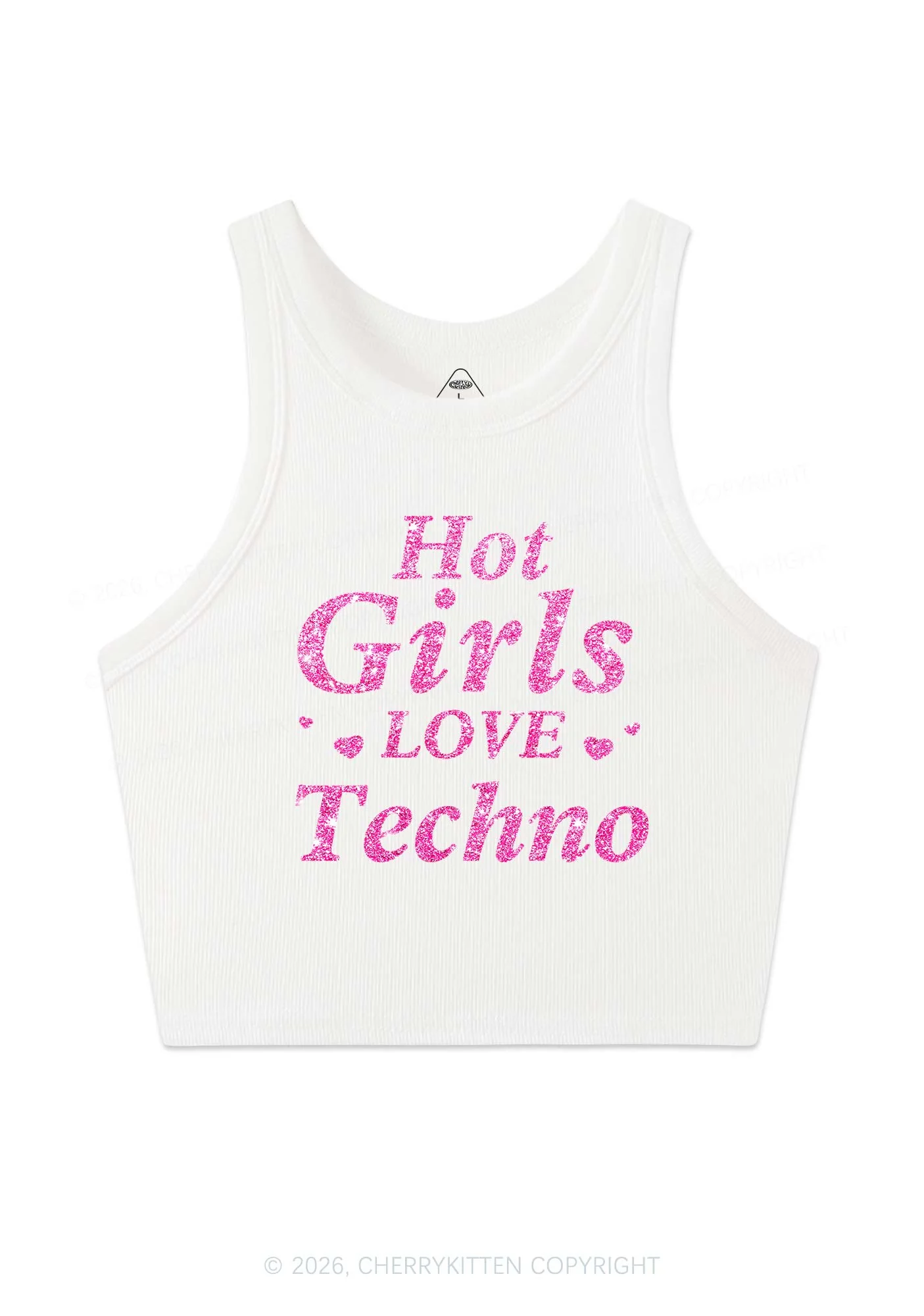 Glitter Hot Girls Love Techno Y2K Crop Tank Top Cherrykitten - Image 4